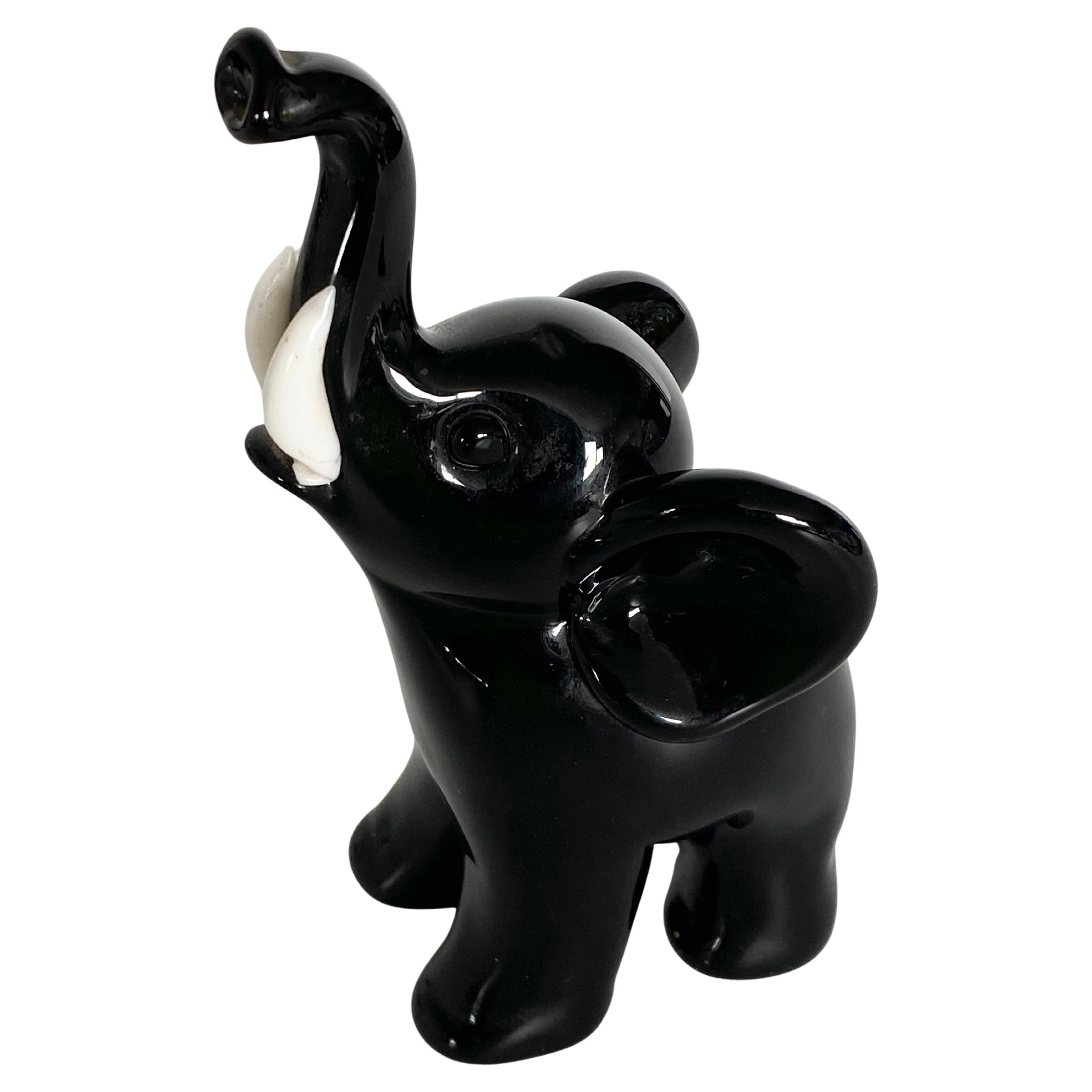 Mid-Century ARCHIMEDE SEGUSO Murano Glass ADOLESCENT Elephant Figurine NERO For Sale