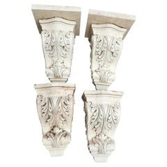 Mid Century Architectural Carved Wood Bracket or Corbels Acanthus Leaves 4 Pairs