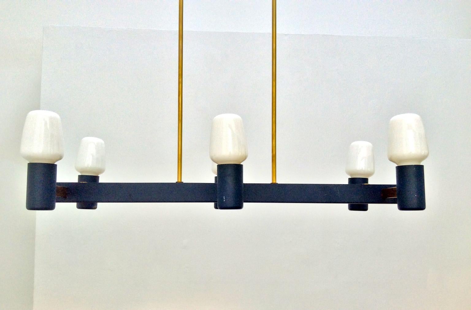 Mid-Century Architectural Chandelier with Brass Details For Sale 5