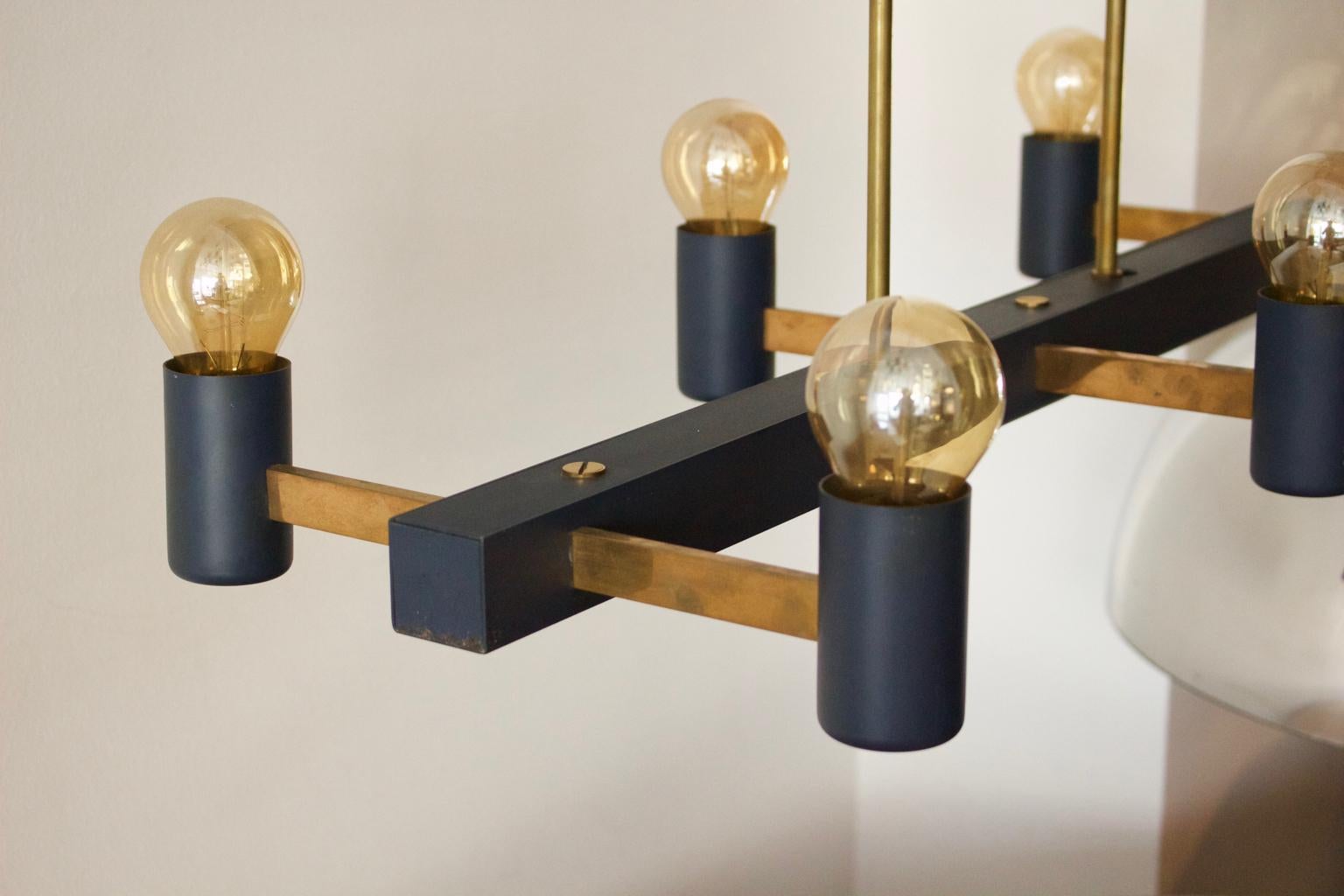Mid-Century Architectural Chandelier with Brass Details For Sale 2