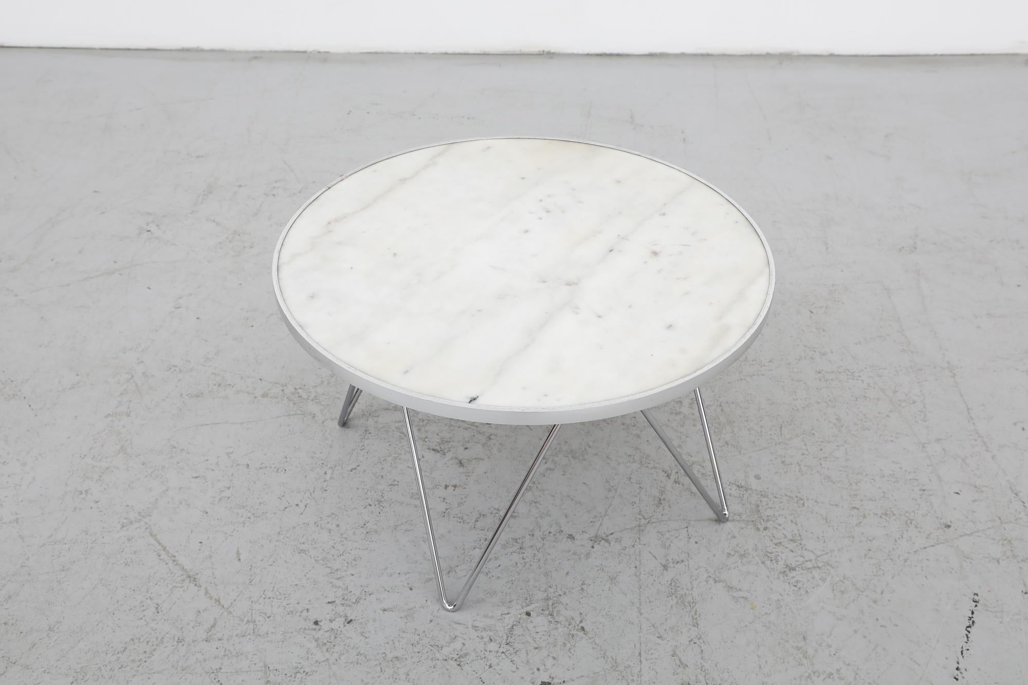 Polished Mid-Century Architectural Marble Coffee Table with Paolo Piva Style Chrome Base For Sale