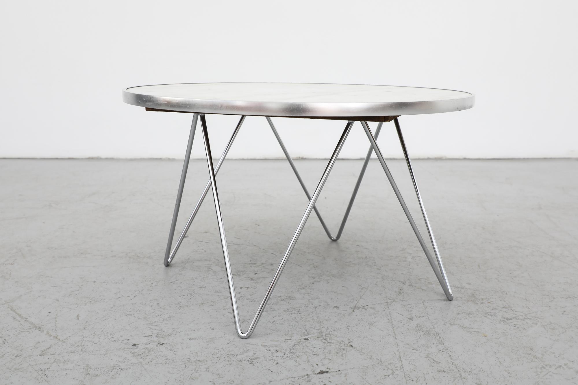 Metal Mid-Century Architectural Marble Coffee Table with Paolo Piva Style Chrome Base For Sale