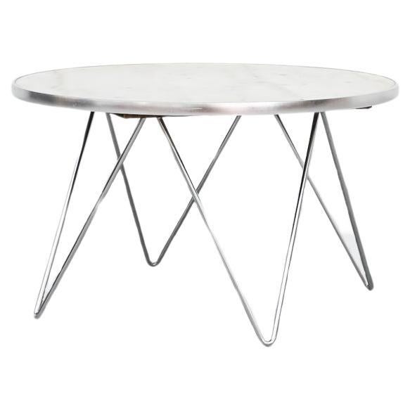 Mid-Century Architectural Marble Coffee Table with Paolo Piva Style Chrome Base For Sale