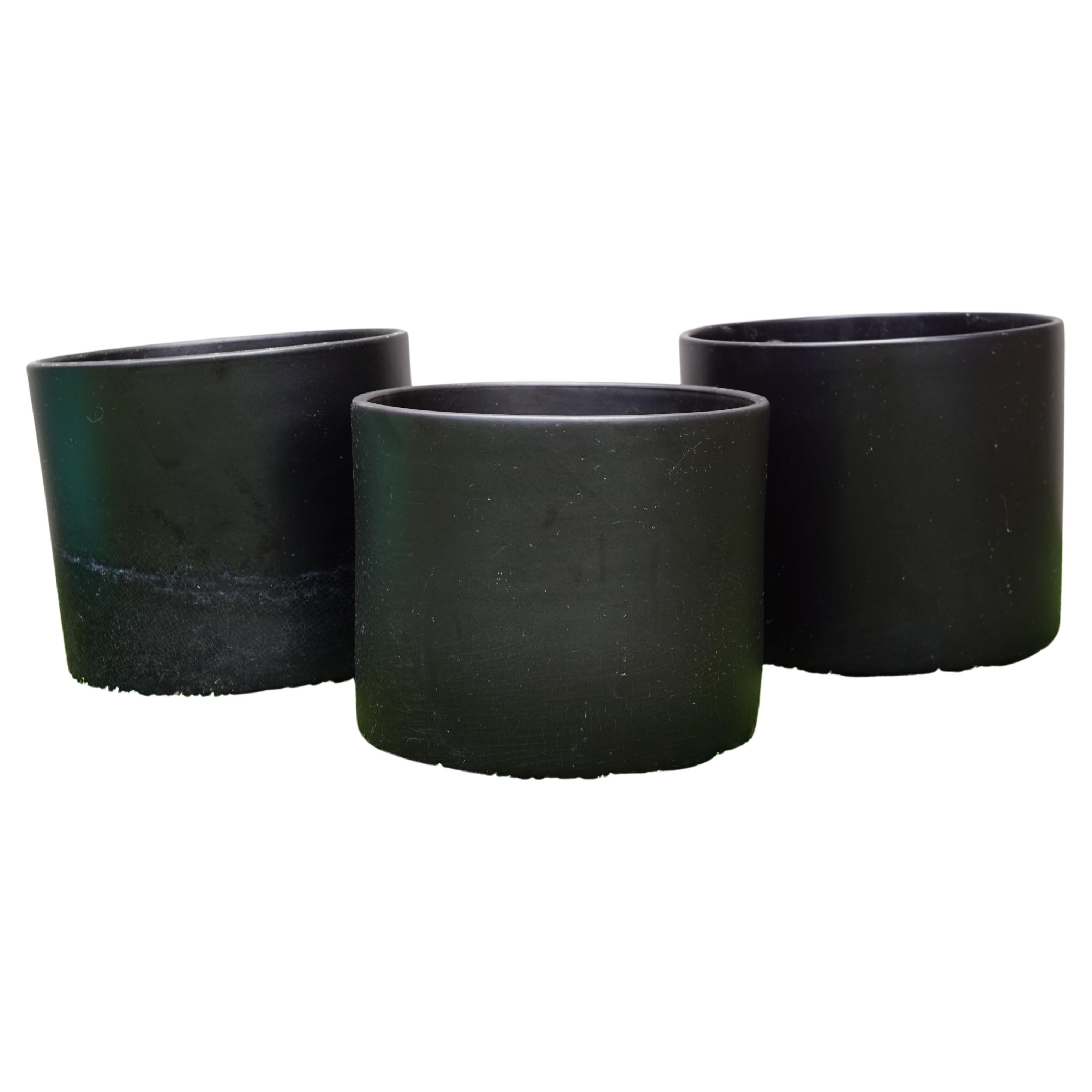 Midcentury Architectural Pottery Black Ceramic Planters by Gainey 'Set of 3' For Sale