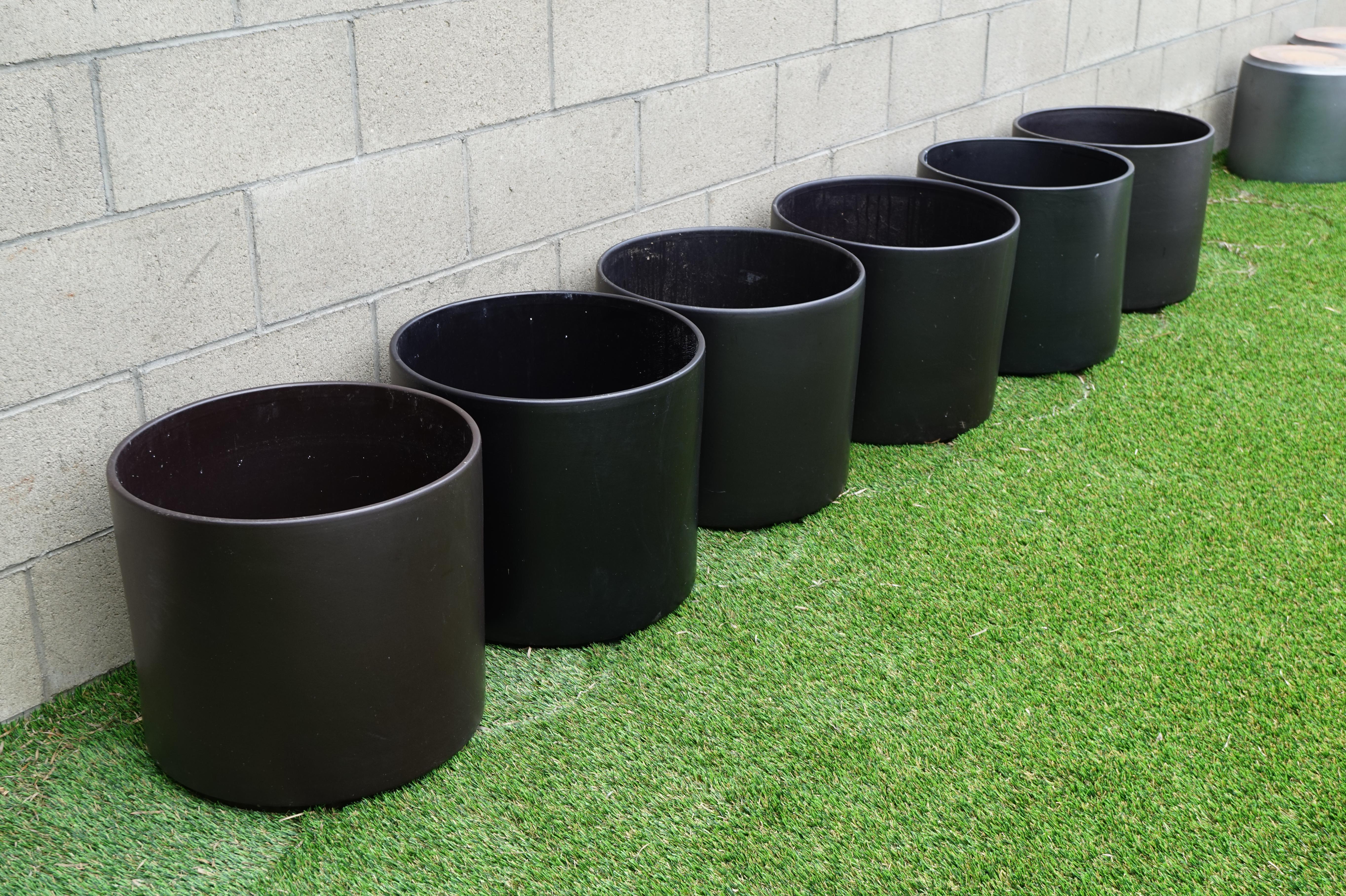 Mid-Century Modern Midcentury Architectural Pottery Black Ceramic Planters by Gainey 'Set of 6' For Sale