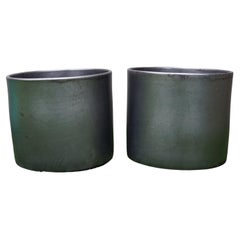 Retro Midcentury Architectural Pottery Gunmetal Ceramic Planters by Gainey 'Set of 2'