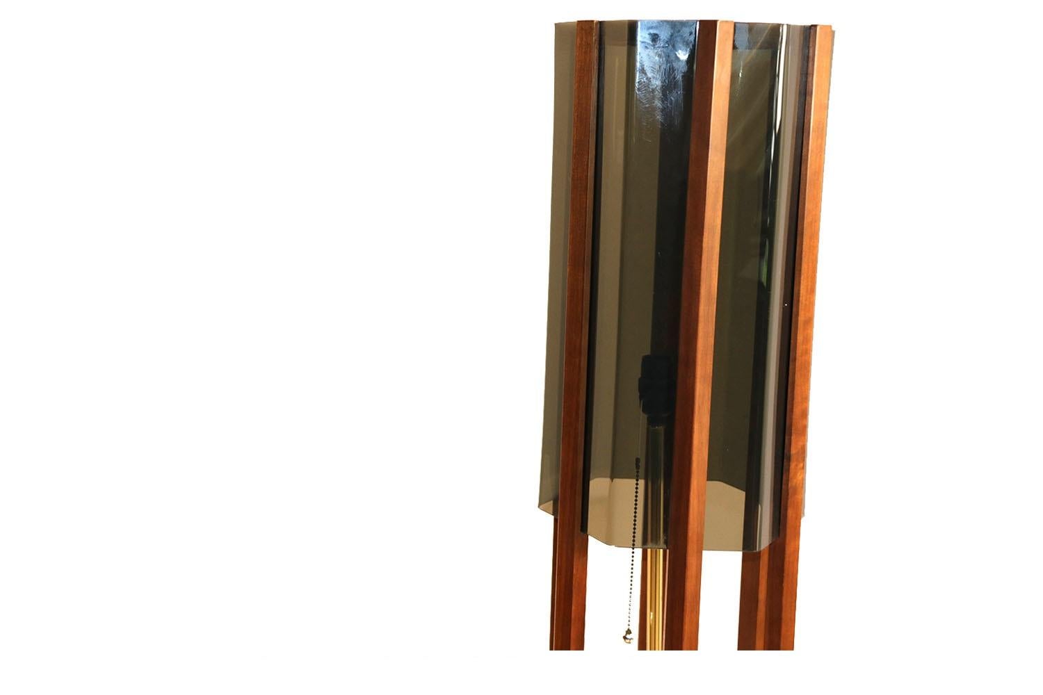 Mid-Century Modern Mid Century Architectural Walnut Lucite Tall Table Floor Lamp