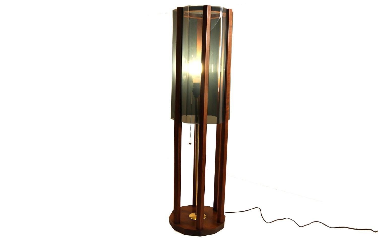 Late 20th Century Mid Century Architectural Walnut Lucite Tall Table Floor Lamp