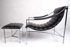 Mid Century "Arcus" Channel Tufted Leather Lounge Chair & Ottoman, Italy 1970's