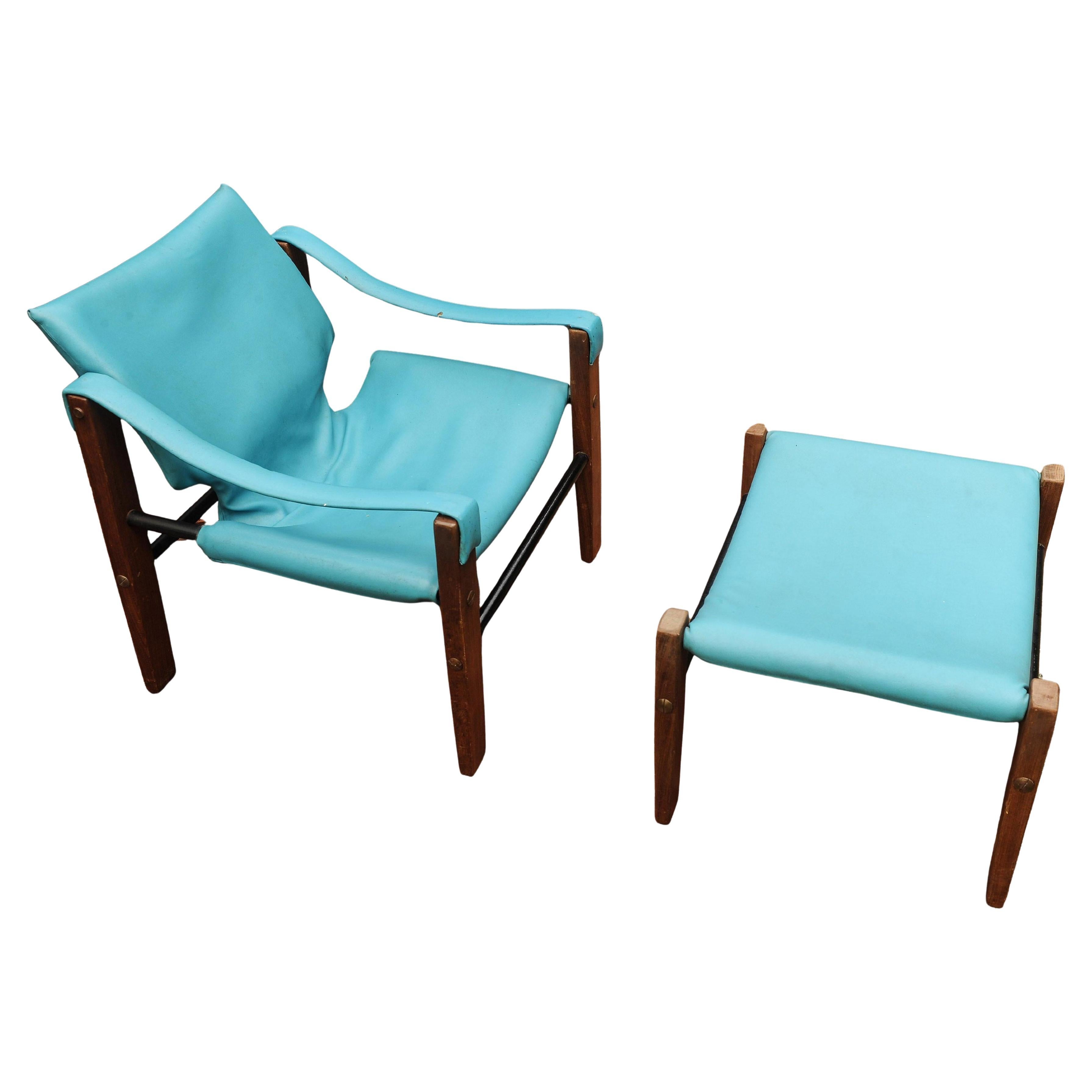 Mid-Century moderno Sedia e ottomana Arkana Safari in teak e acciaio, Maurice Burke, metà secolo 1970 in vendita
