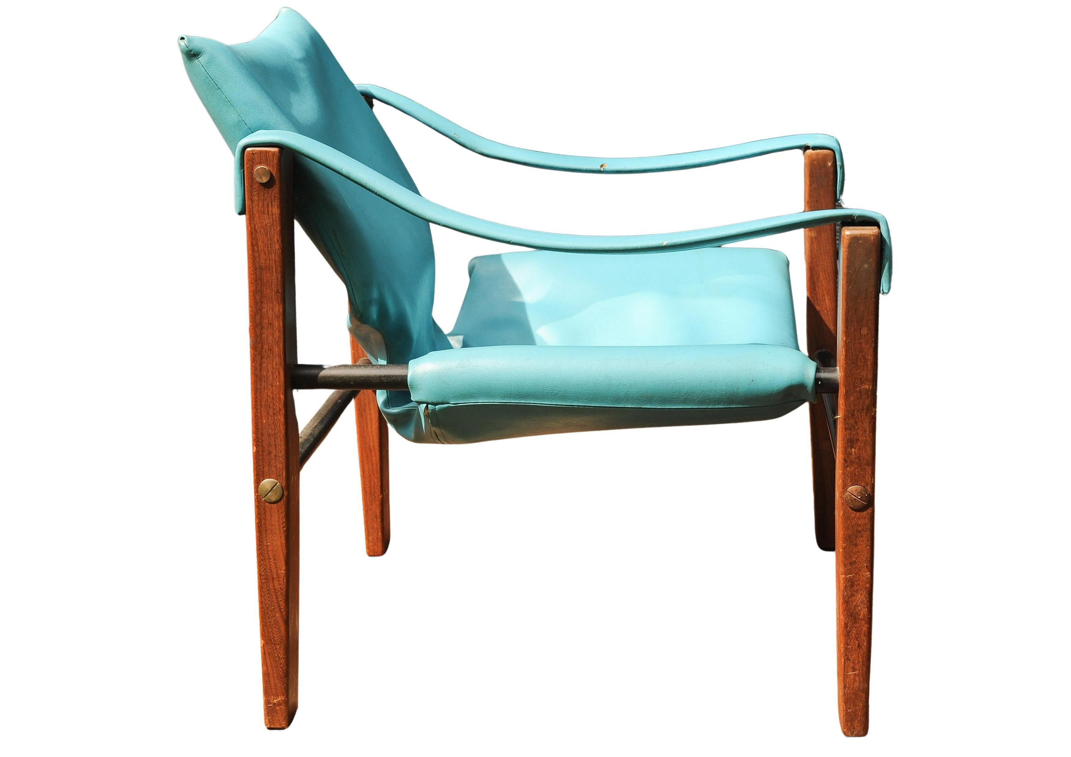 Sedia e ottomana Arkana Safari in teak e acciaio, Maurice Burke, metà secolo 1970 in vendita 1