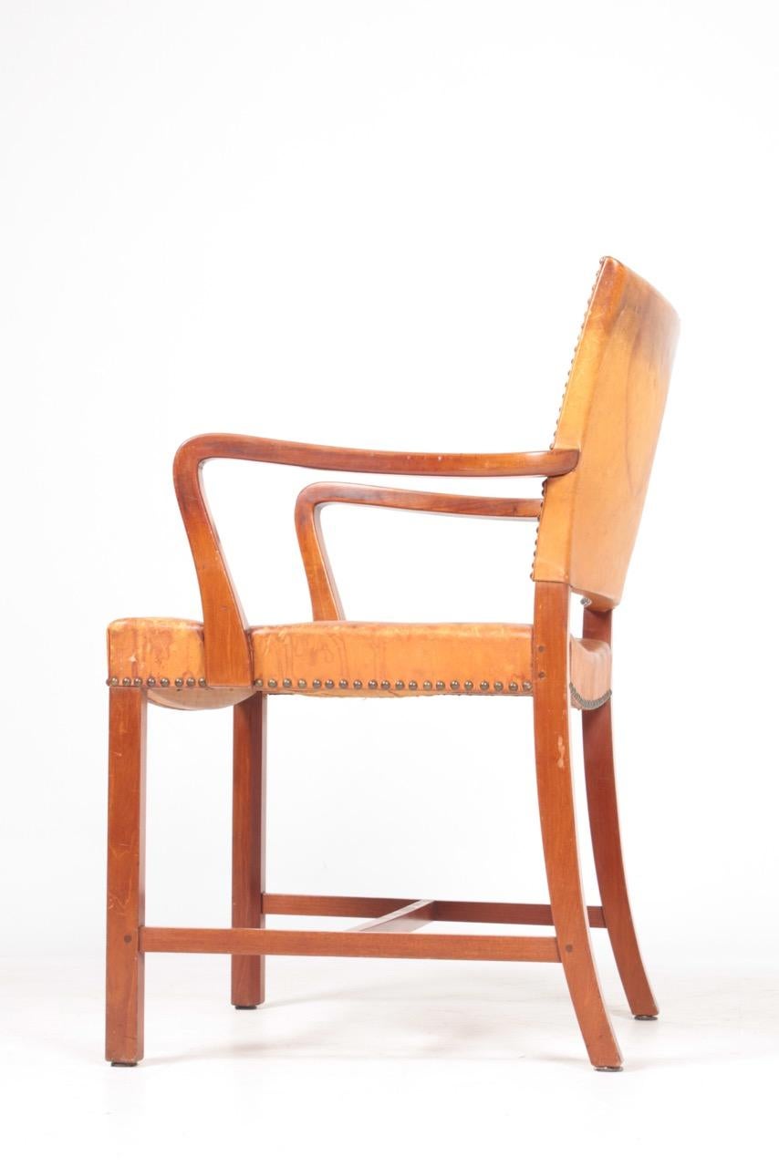 Scandinavian Modern Midcentury Armchair in Patinated Niger Leather, Danish Design, 1940s