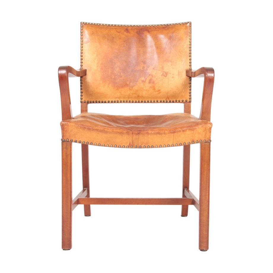Midcentury Armchair in Patinated Niger Leather, Danish Design, 1940s