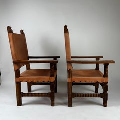 Mid Century Arm Chair Set Mexico, Leather w/ Scallop Detail