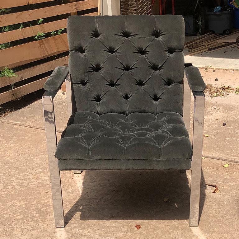Mid-Century Modern Mid Century Chrome Armchair in Gray circa 1960s in the Style of Harvey Probber For Sale