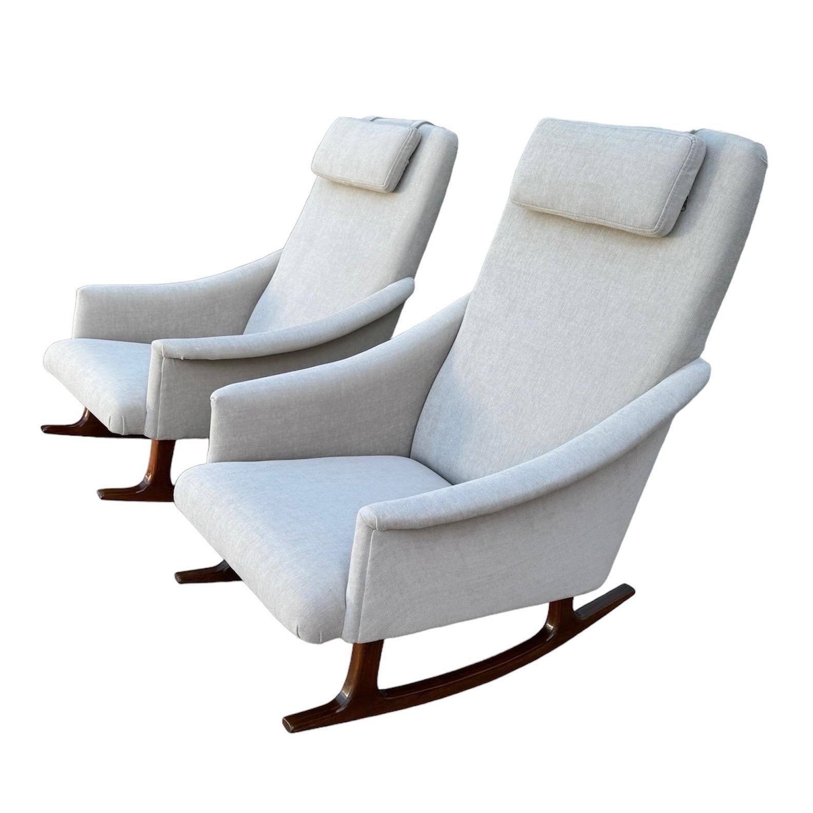 We have a pair of matching rocking chairs but you can buy one or both are reupholstered and firm enough to be used immediately.