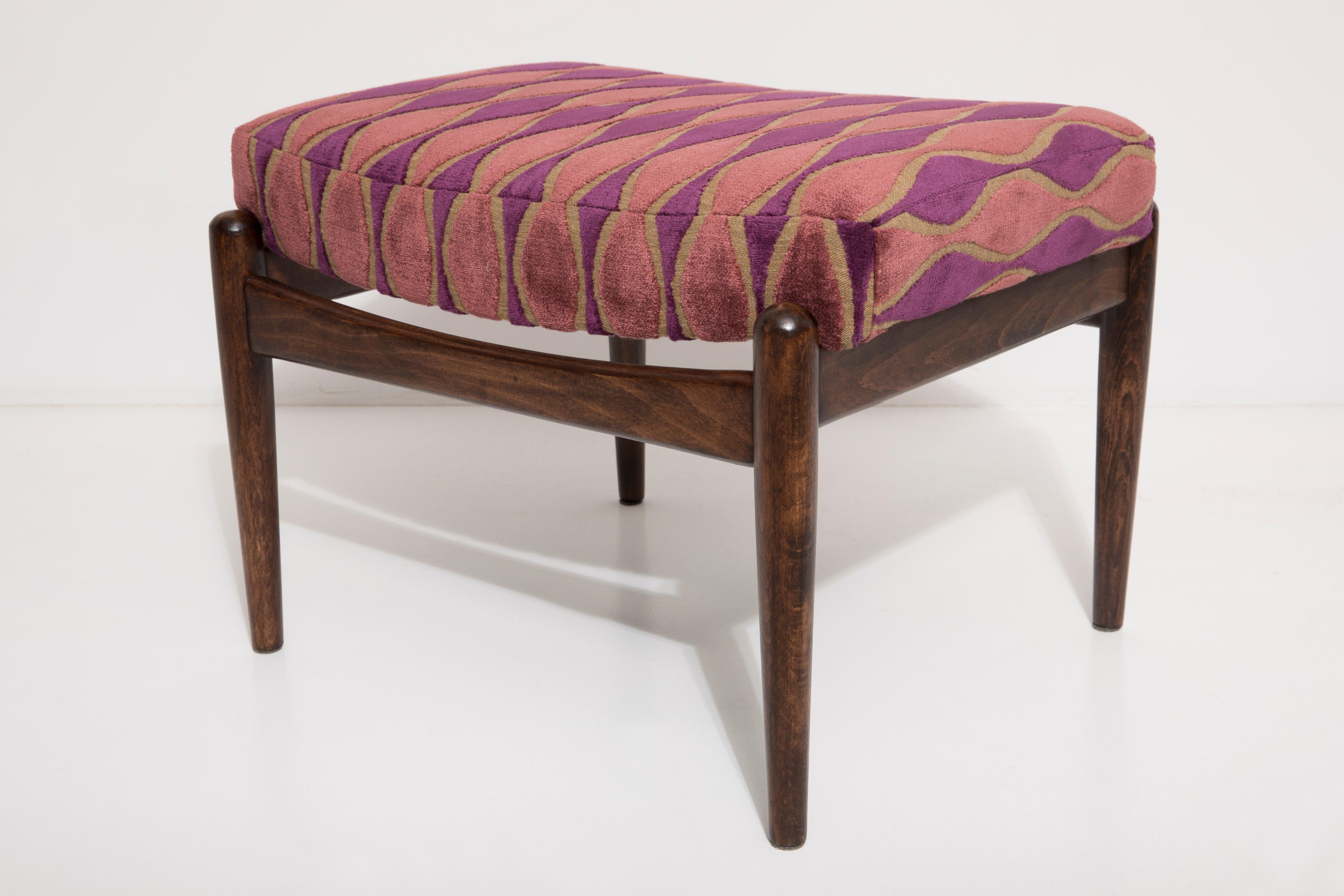 Mid Century Armchair and Stool Pink Pattern Velvet, Edmund Homa, Europe, 1960s 5