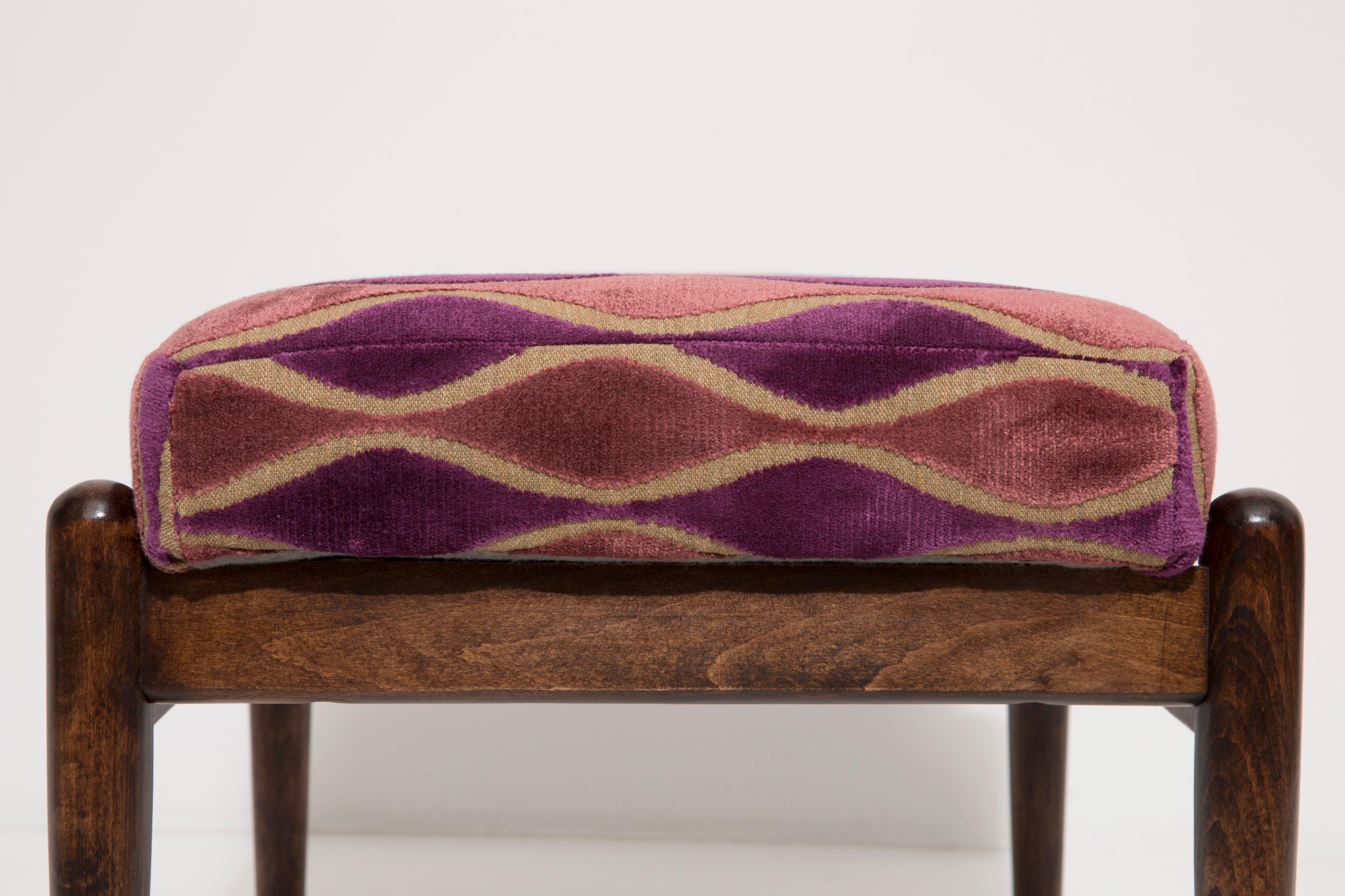 Mid Century Armchair and Stool Pink Pattern Velvet, Edmund Homa, Europe, 1960s 6