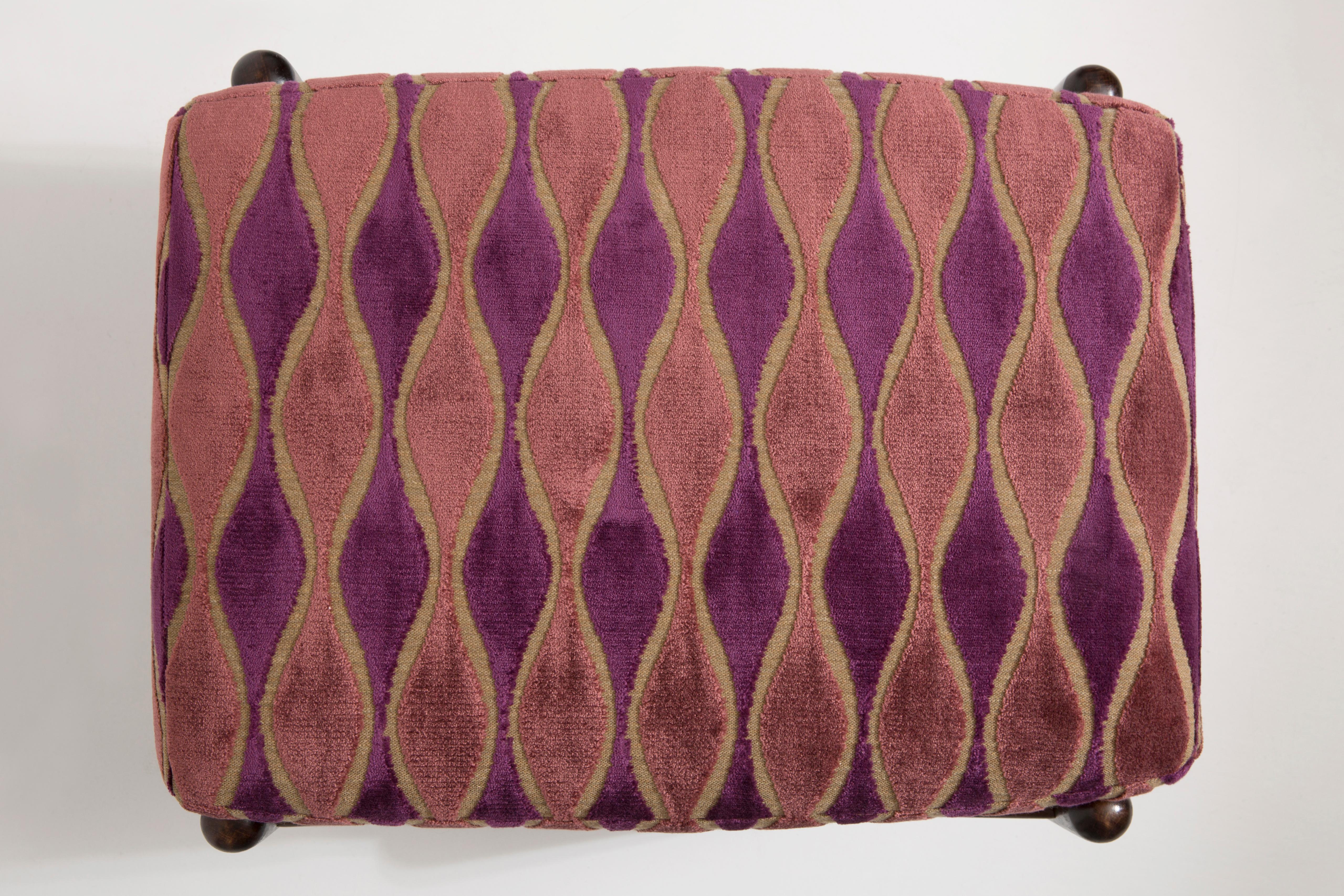 Mid Century Armchair and Stool Pink Pattern Velvet, Edmund Homa, Europe, 1960s 8