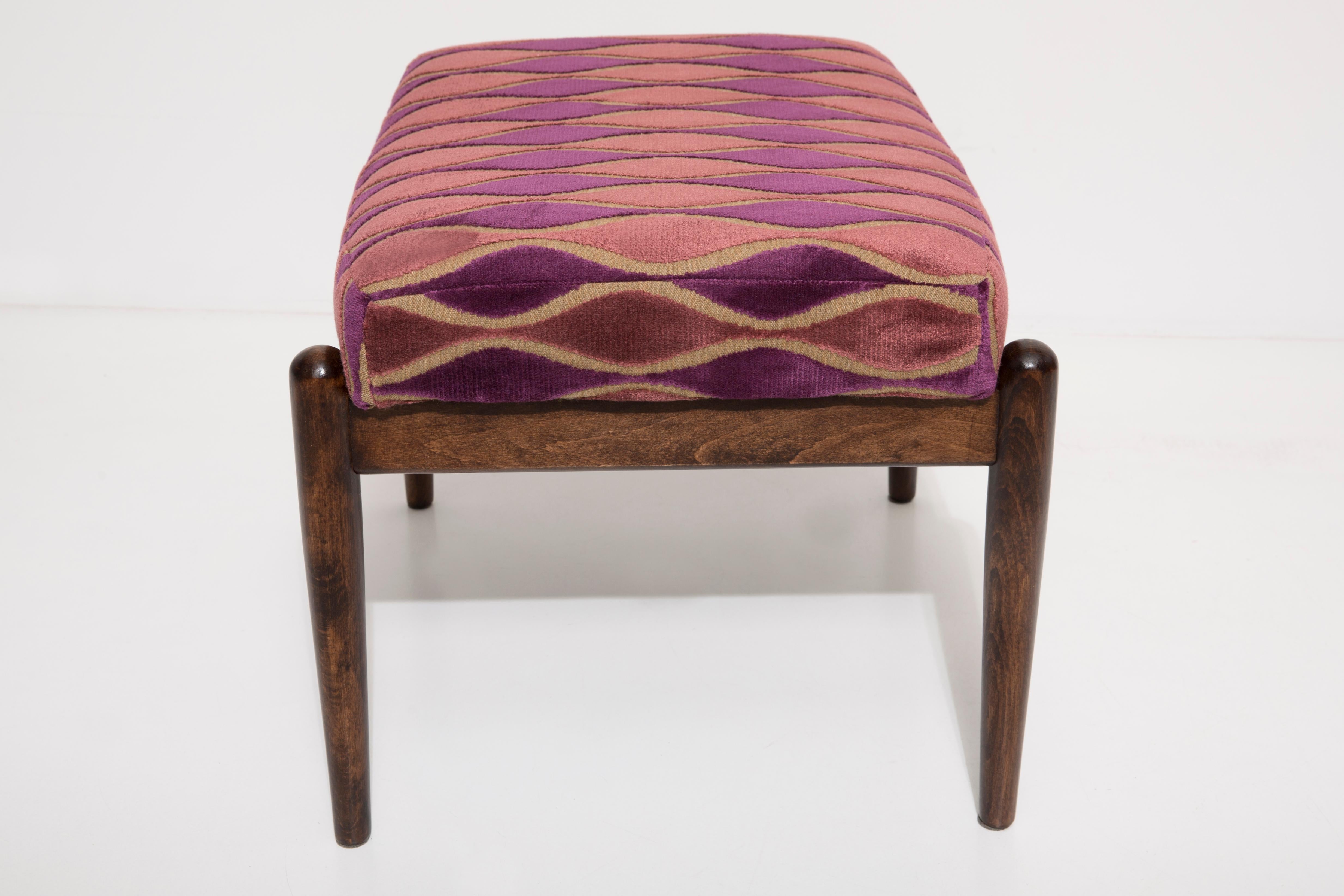 Mid Century Armchair and Stool Pink Pattern Velvet, Edmund Homa, Europe, 1960s 11