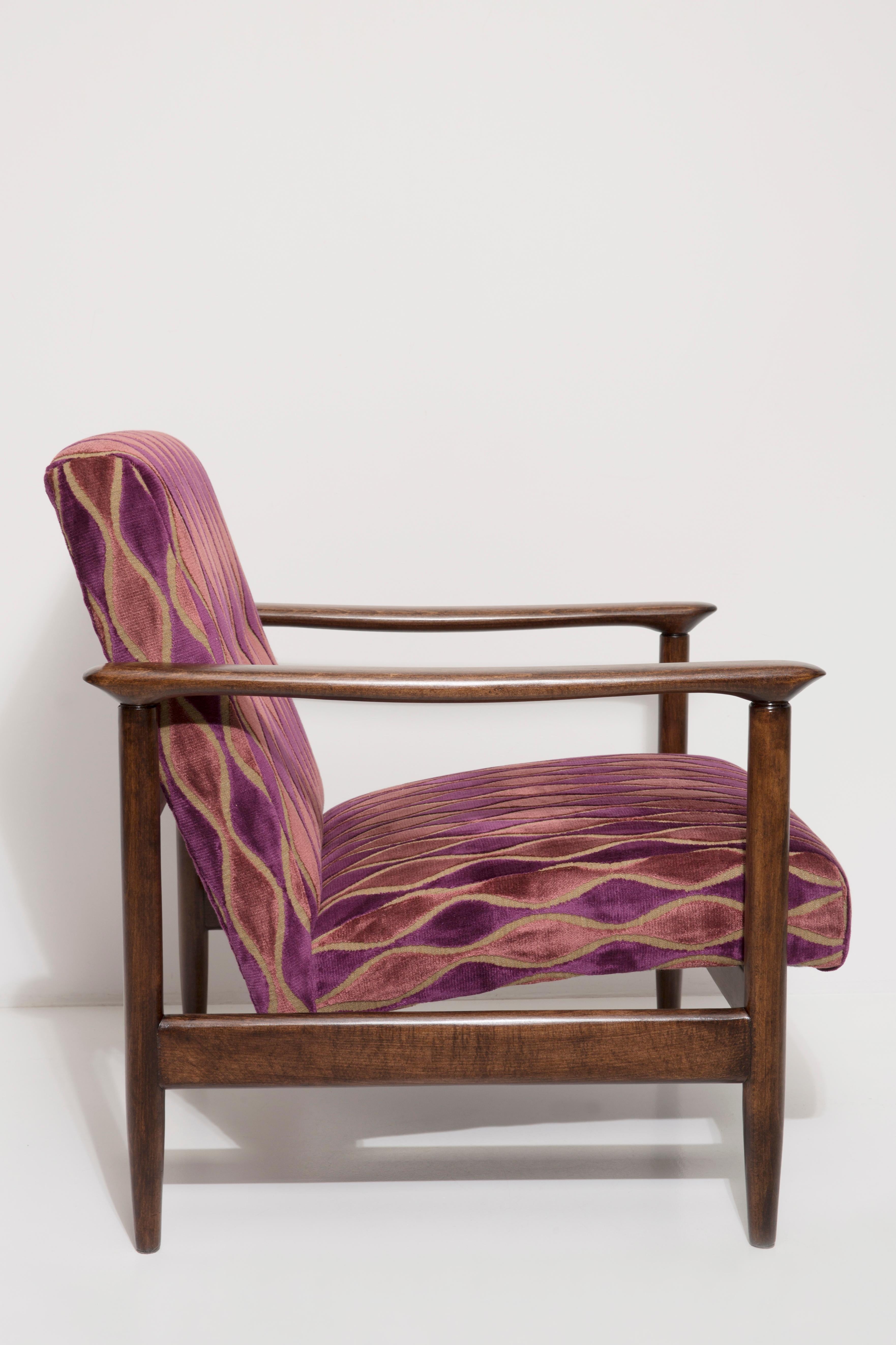 Mid Century Armchair and Stool Pink Pattern Velvet, Edmund Homa, Europe, 1960s In Excellent Condition In 05-080 Hornowek, PL