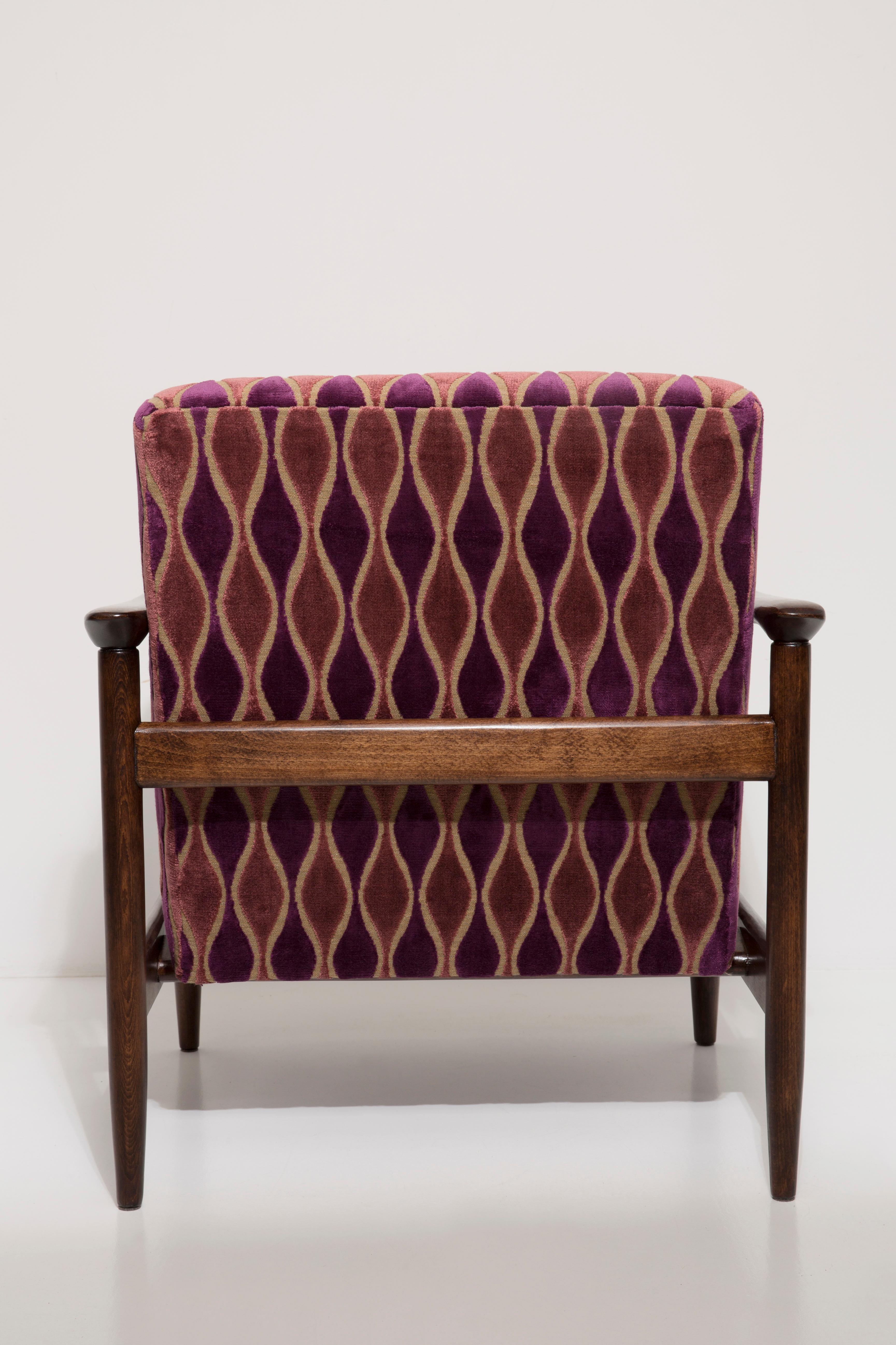 Mid Century Armchair and Stool Pink Pattern Velvet, Edmund Homa, Europe, 1960s 1