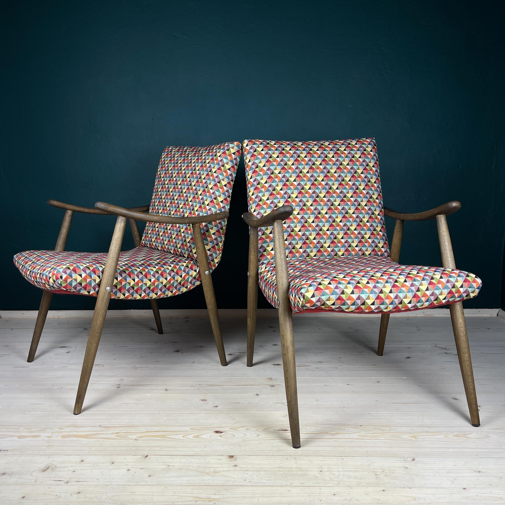 Fabric Mid-century armchair Bobi by Meblo, Yugoslavia 1960s, Set of 2 For Sale