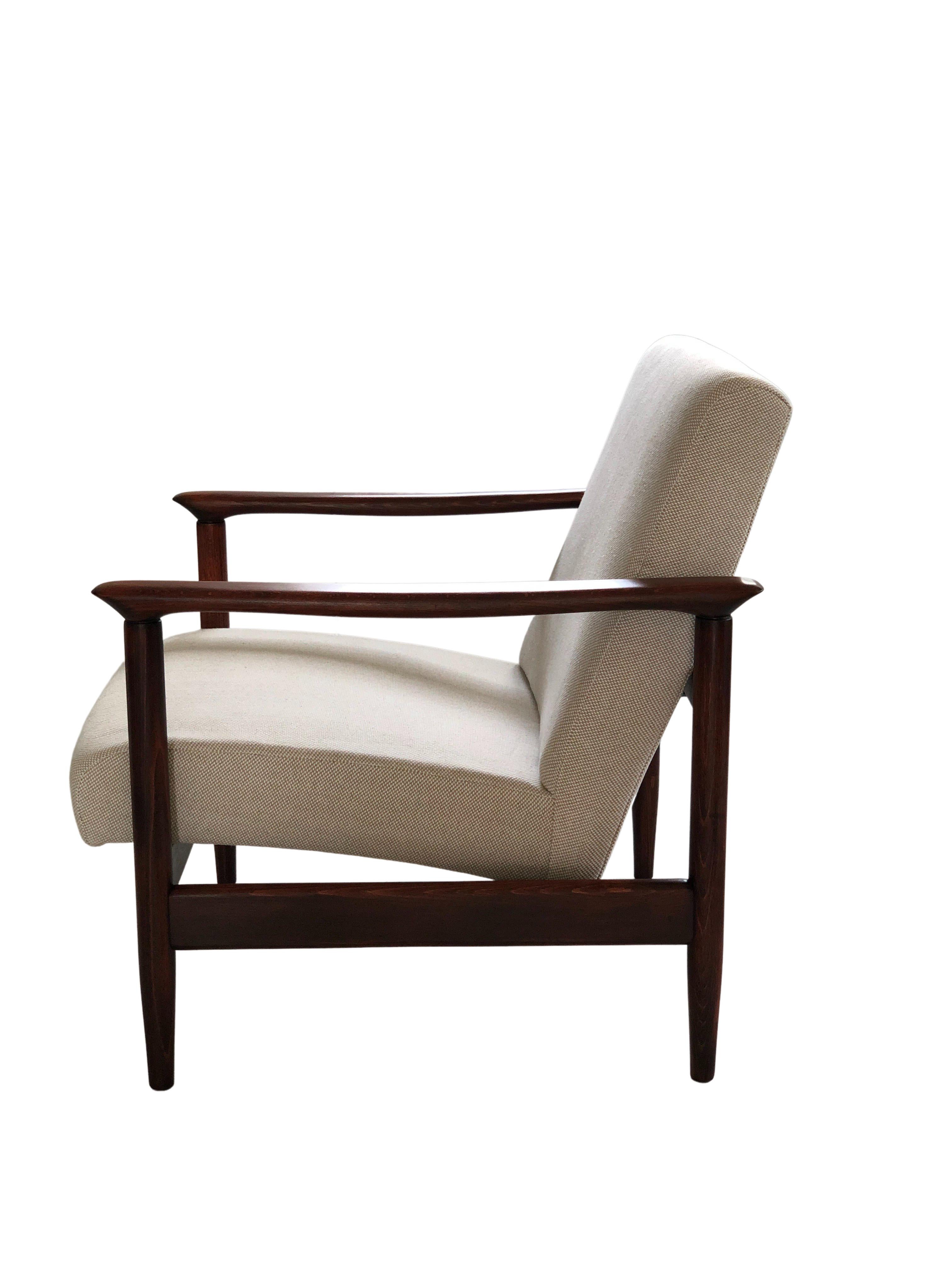 Hand-Crafted Mid Century Armchair, by Edmund Homa, in Beige Linen, 1960s