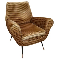 Mid Century Armchair by Gigi Radice Velvet Brown Black Brass, Italy, 1950s