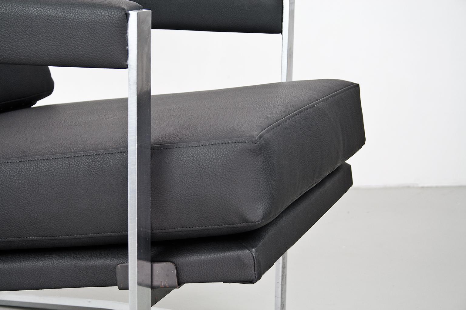 Dutch Mid Century Armchair by Hein Salomonson for Ap Polak in Black Faux Leather, 1968