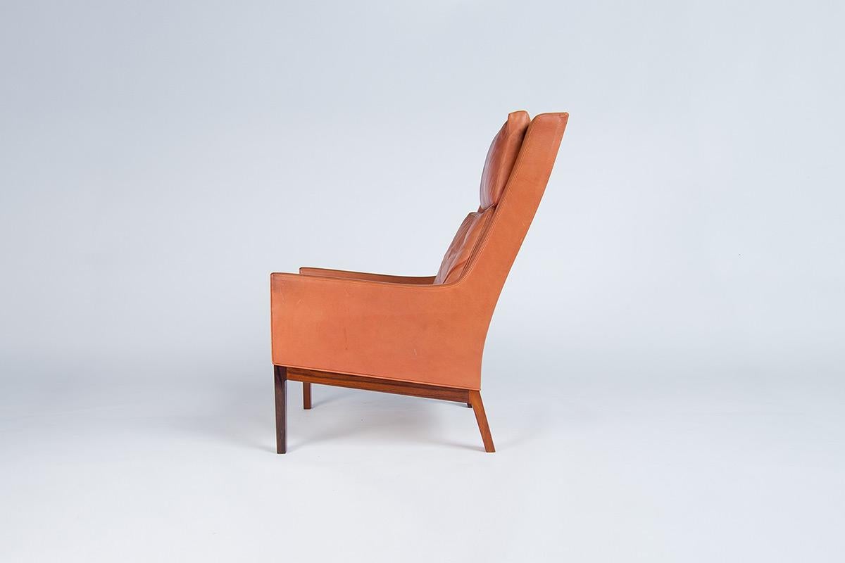 Scandinavian Modern Mid Century Armchair by Kai Lyngfeldt Larsen Leather & Rosewood, Danish 1950’s