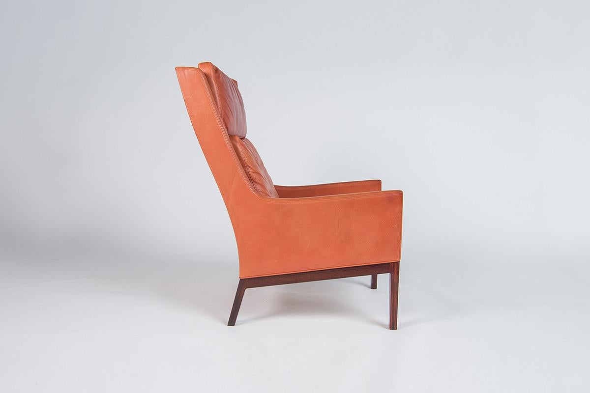 Mid Century Armchair by Kai Lyngfeldt Larsen Leather & Rosewood, Danish 1950’s In Good Condition In London, GB