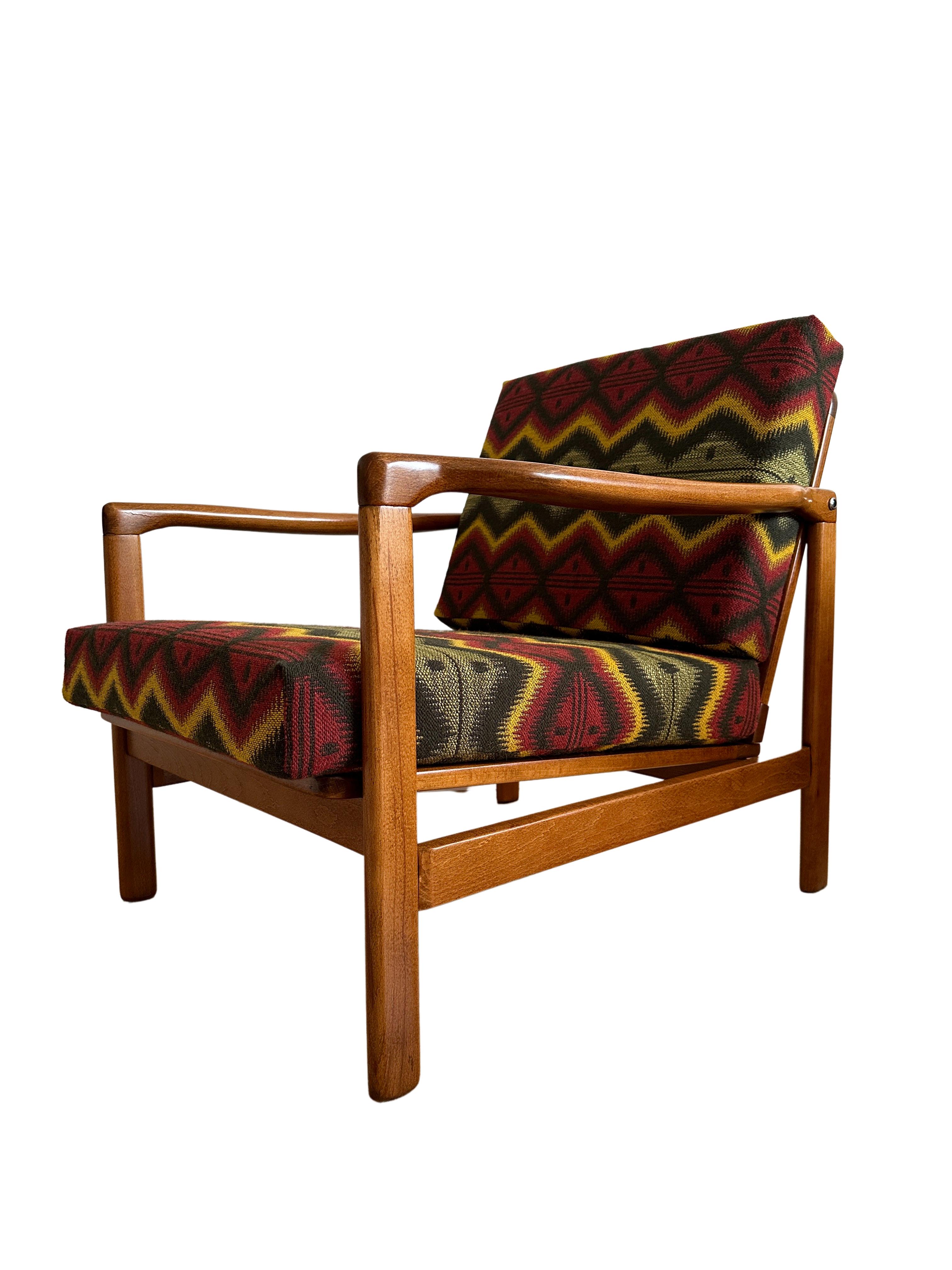 Polish Midcentury Armchair by Zenon Bączyk, Mind the Gap Upholstery, Europe, 1960s For Sale