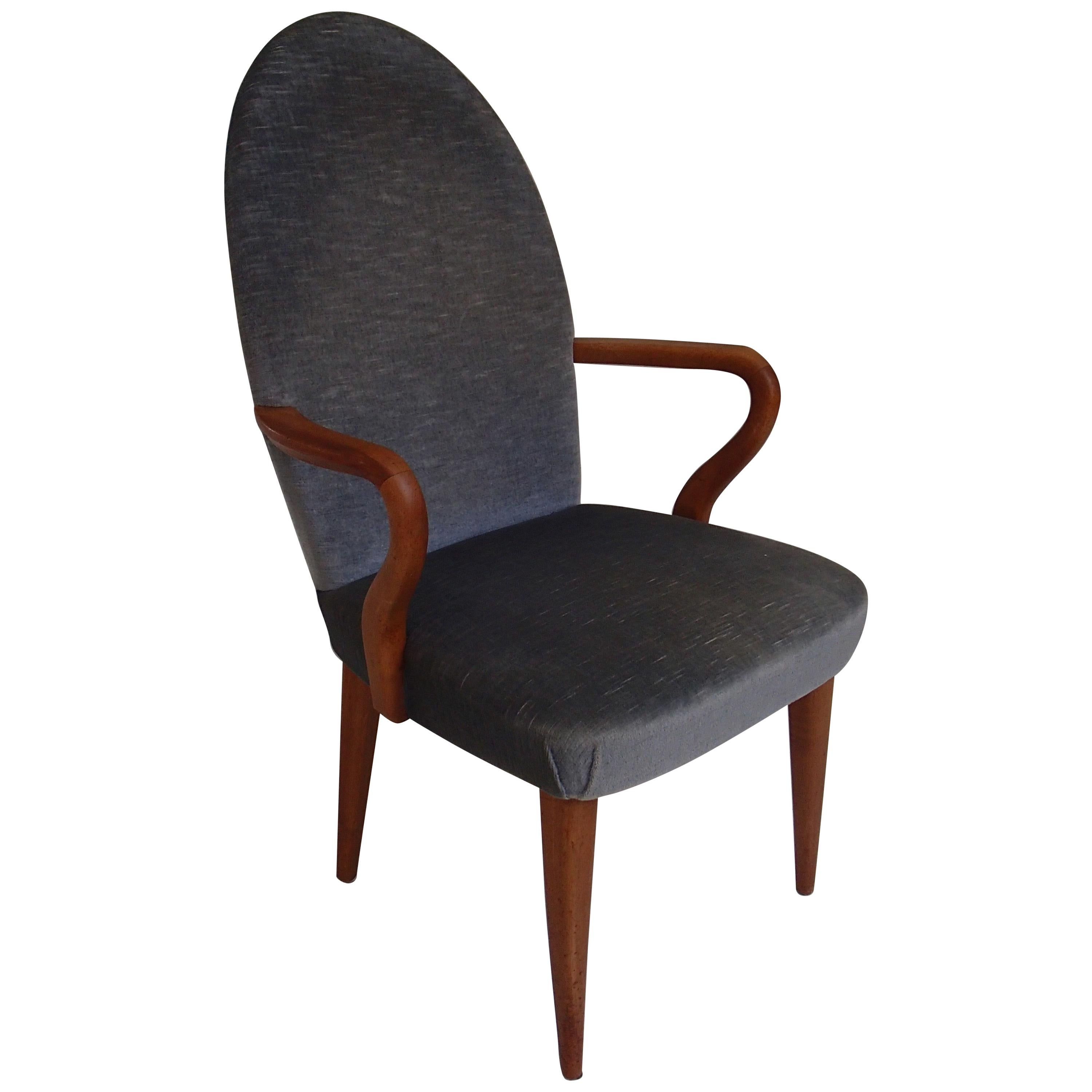 Midcentury-Sessel aus graublauem Samt 