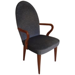 Fauteuil du milieu du siècle en velours gris-bleu 