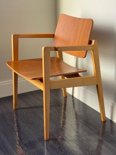 Mid Century Chair in Beech and Bent Walnut Ply by Jens Risom 1952