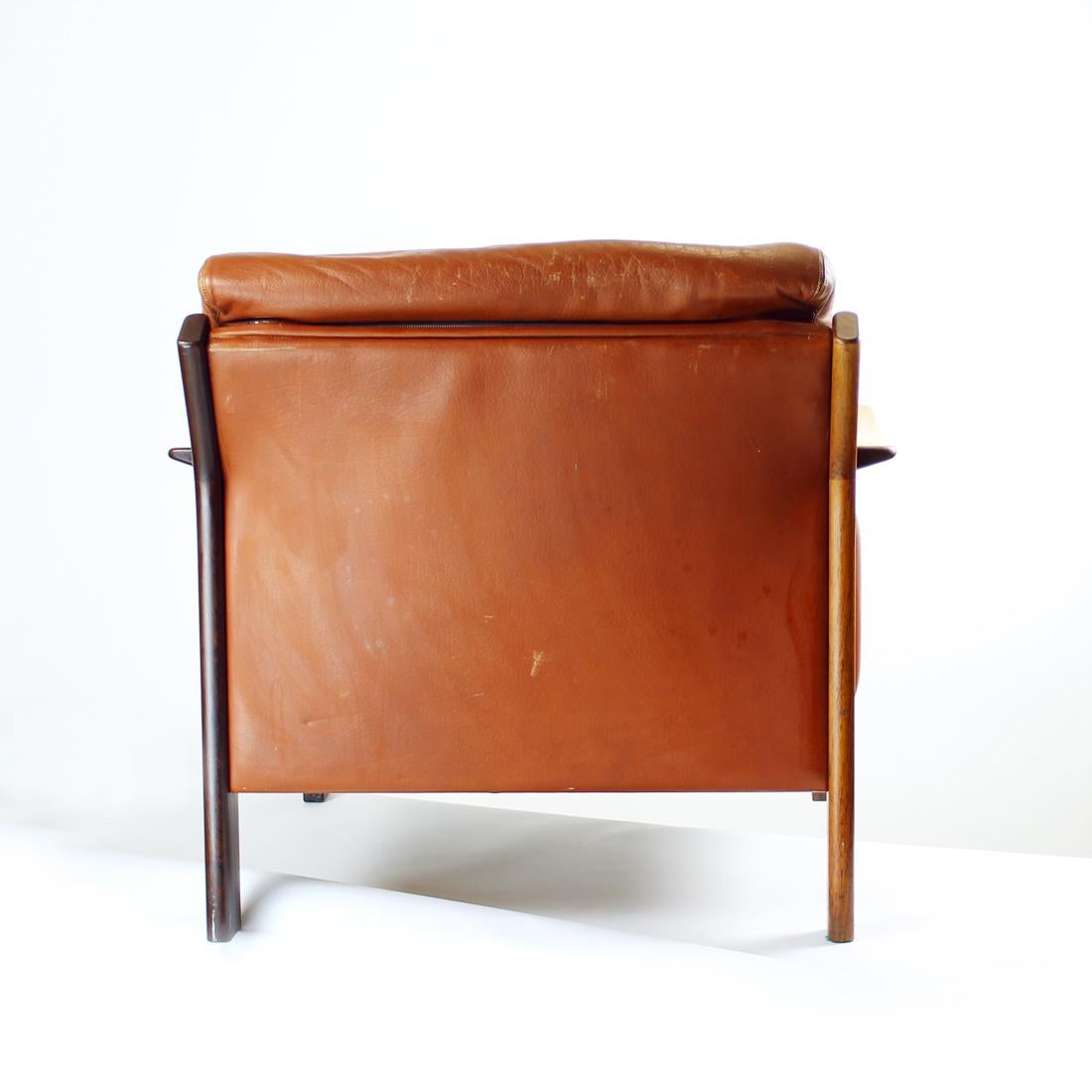 Midcentury Armchair in Cognac Leather and Solid Rosewood, 1970s 3