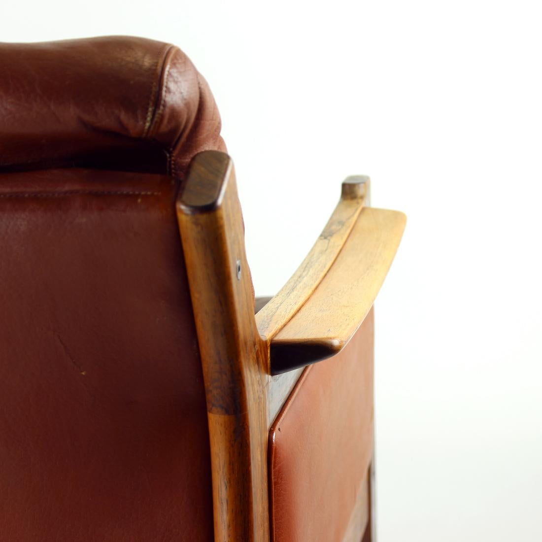 Midcentury Armchair in Cognac Leather and Solid Rosewood, 1970s 4