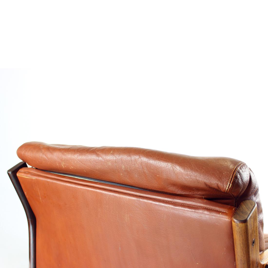 Midcentury Armchair in Cognac Leather and Solid Rosewood, 1970s 5