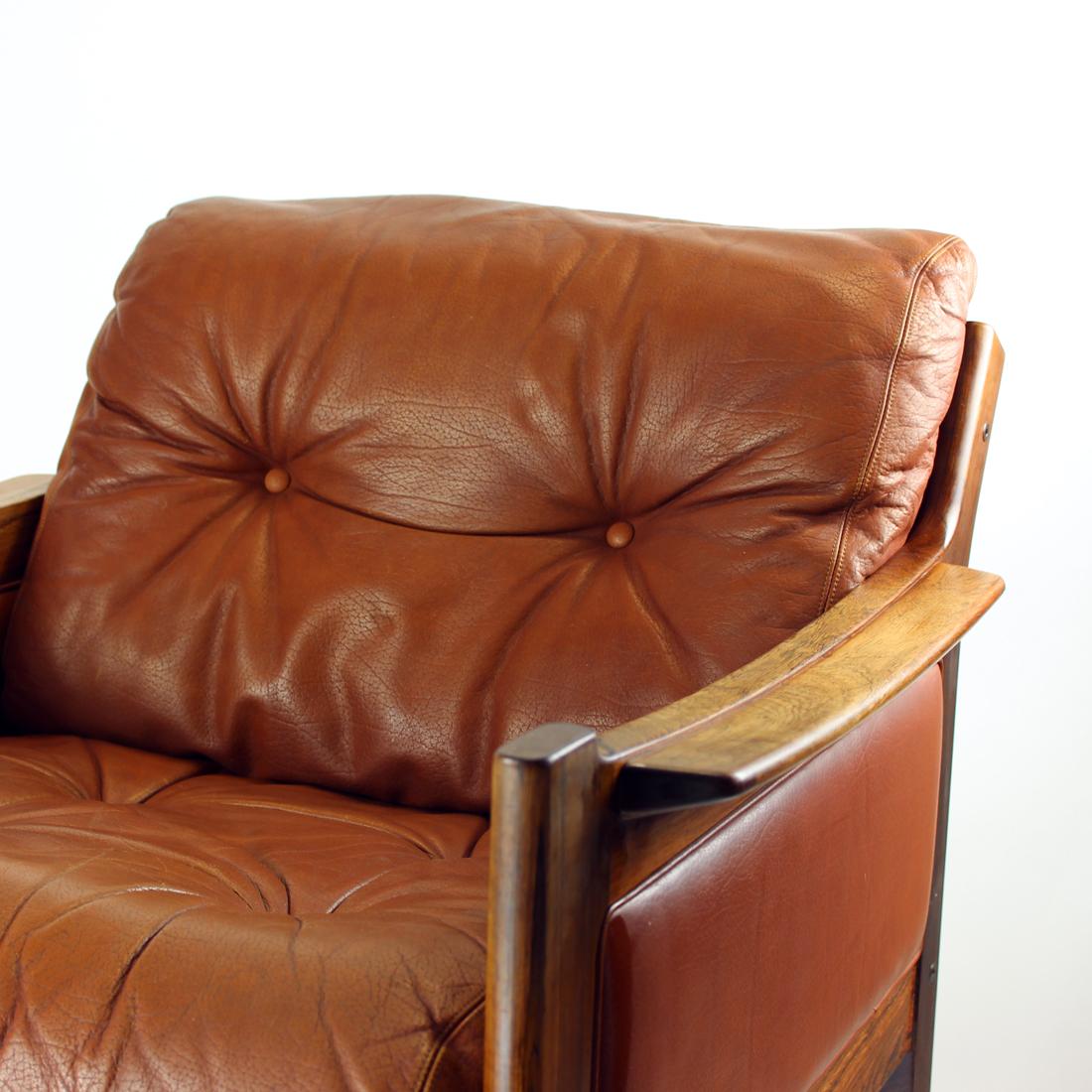 Midcentury Armchair in Cognac Leather and Solid Rosewood, 1970s 6