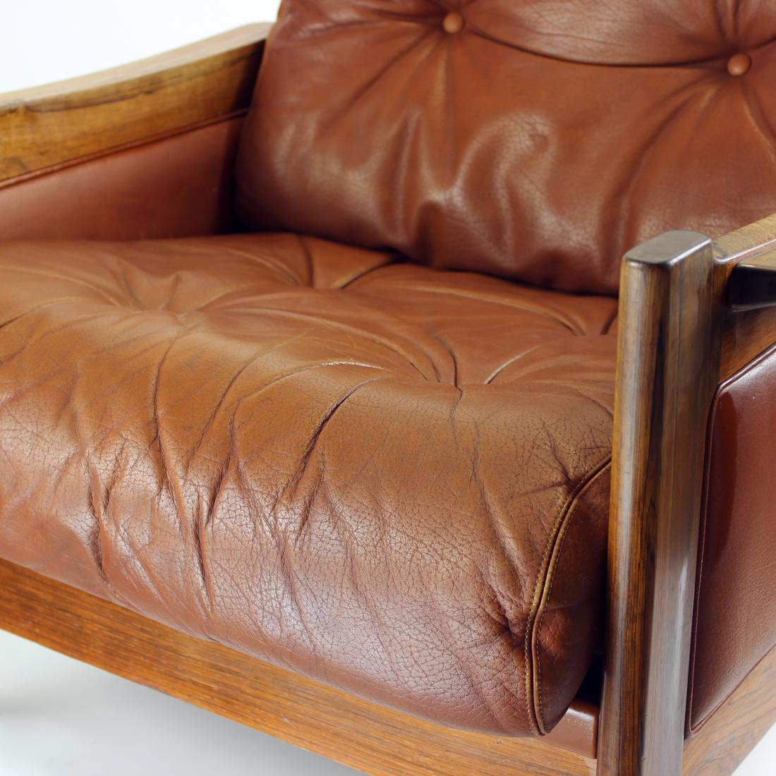 Midcentury Armchair in Cognac Leather and Solid Rosewood, 1970s 7