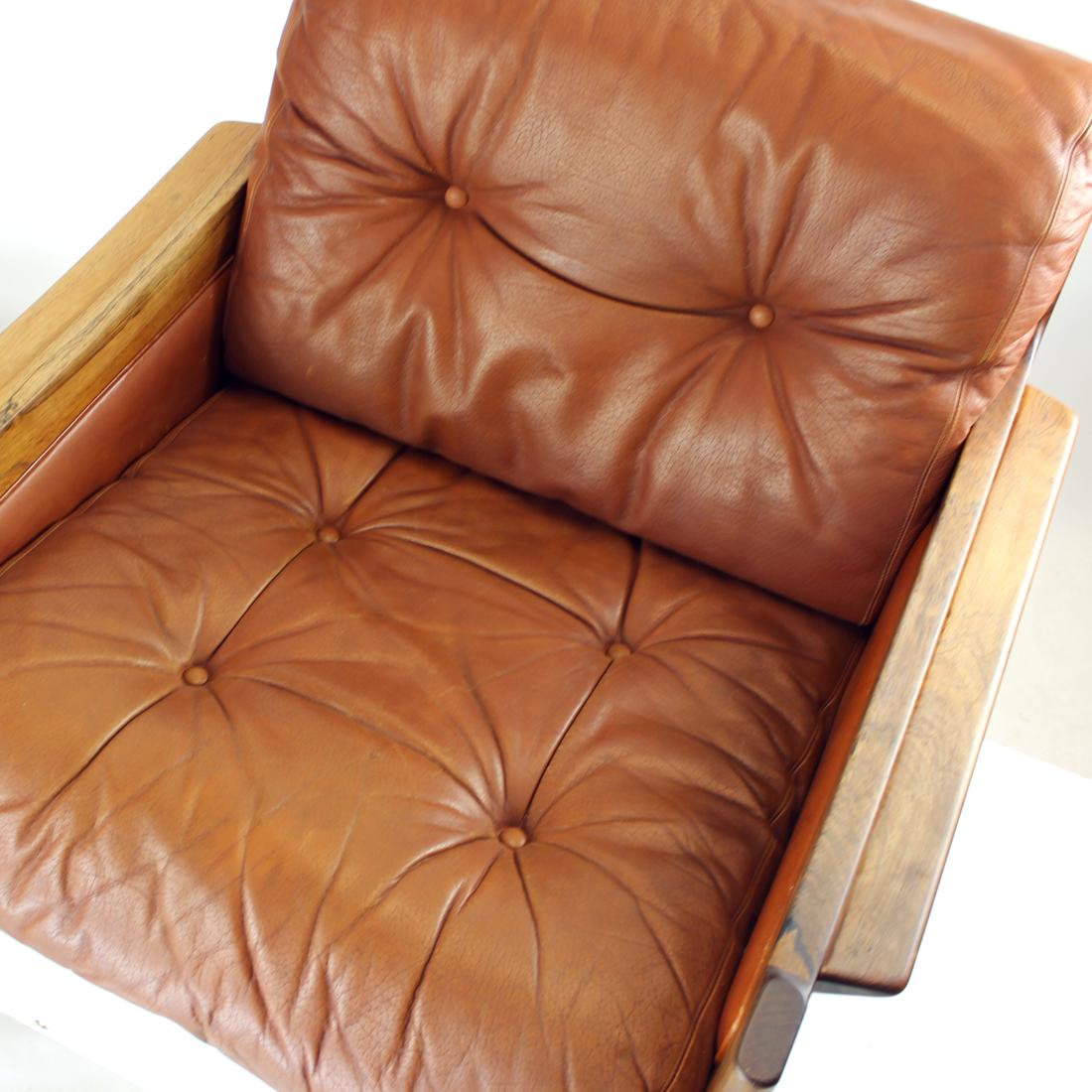Midcentury Armchair in Cognac Leather and Solid Rosewood, 1970s 8