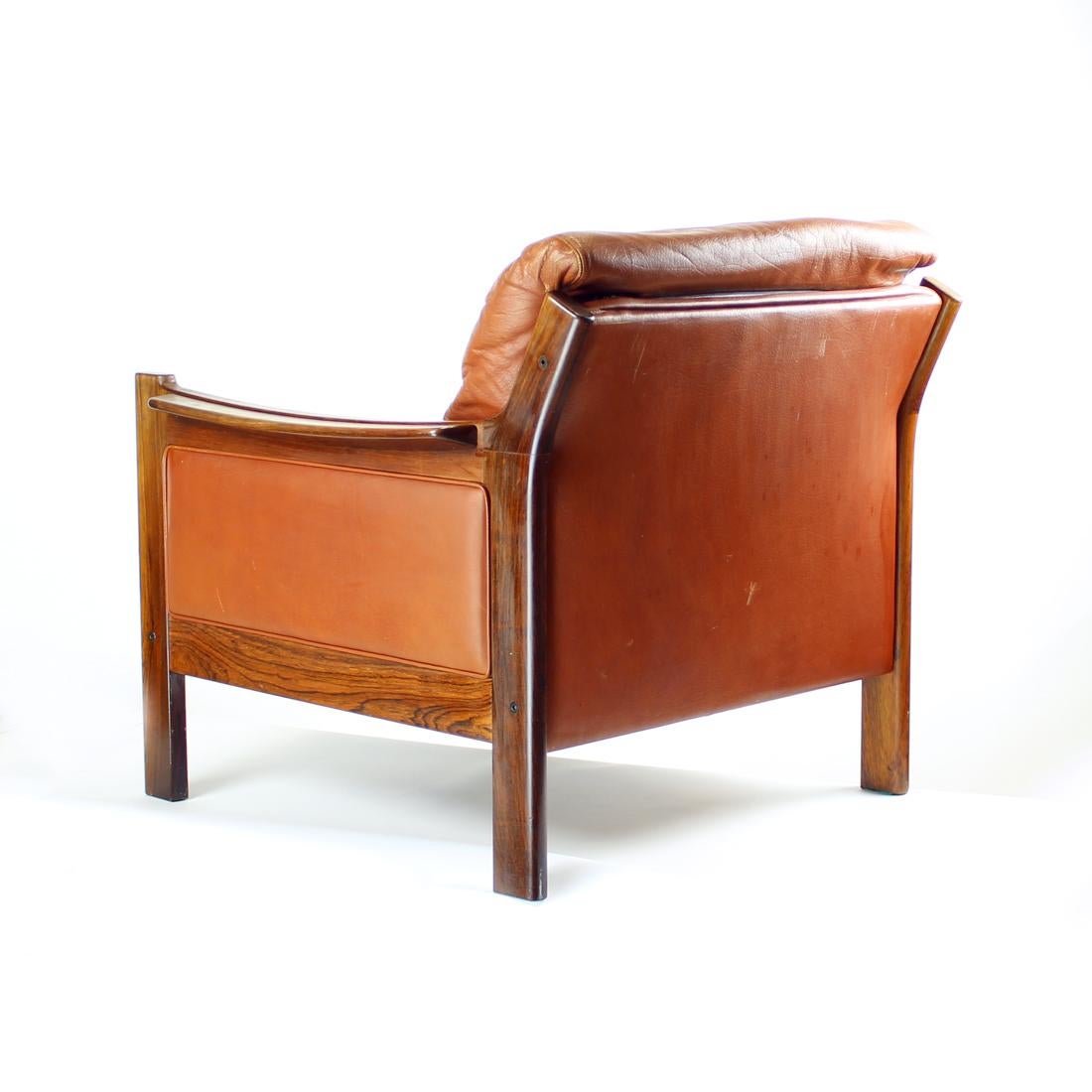 Midcentury Armchair in Cognac Leather and Solid Rosewood, 1970s 2