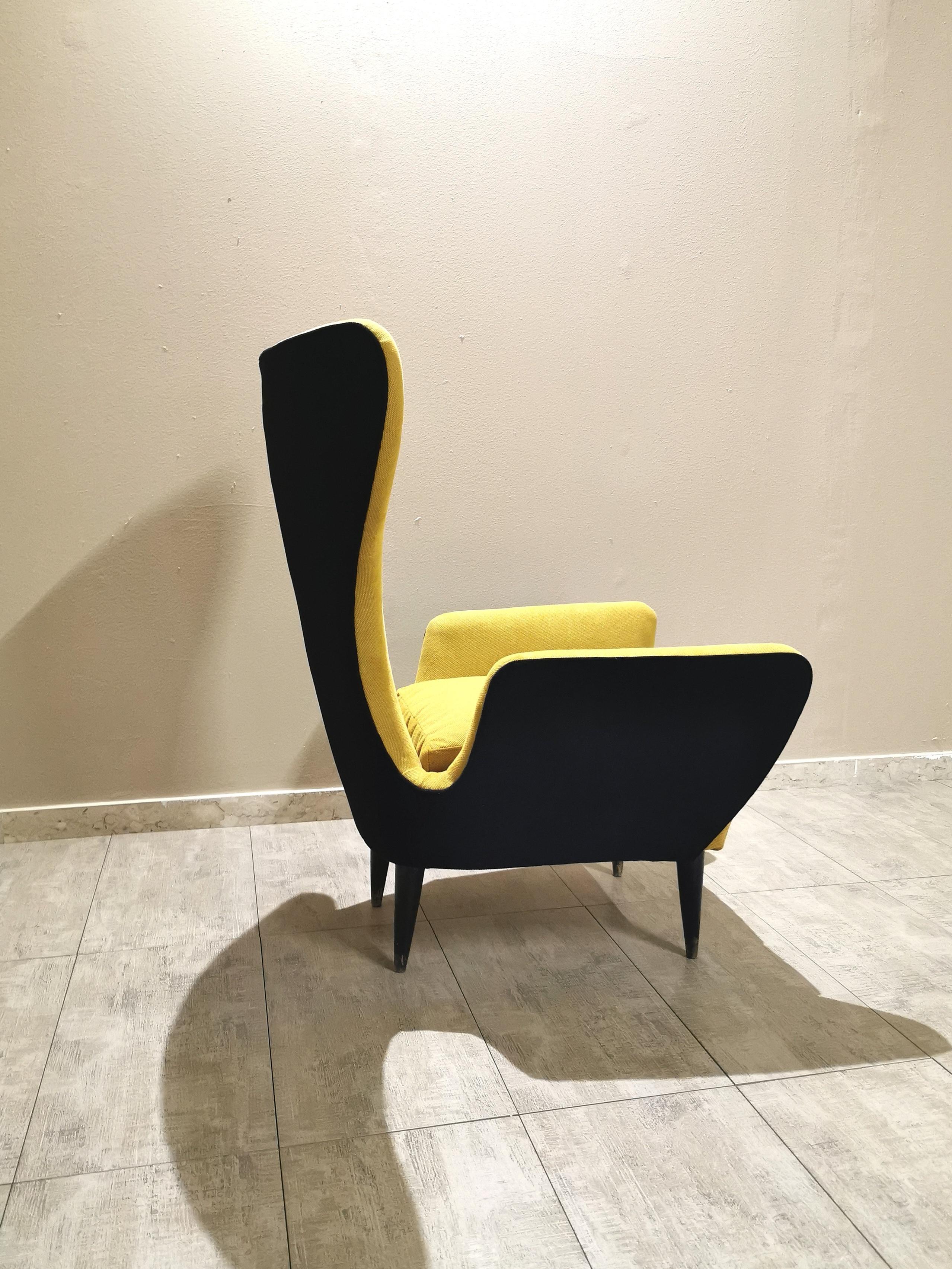  Armchair Black Yellow Fabric Wood  Emilia Sala Giorgio Madini Midcentury Italy 2