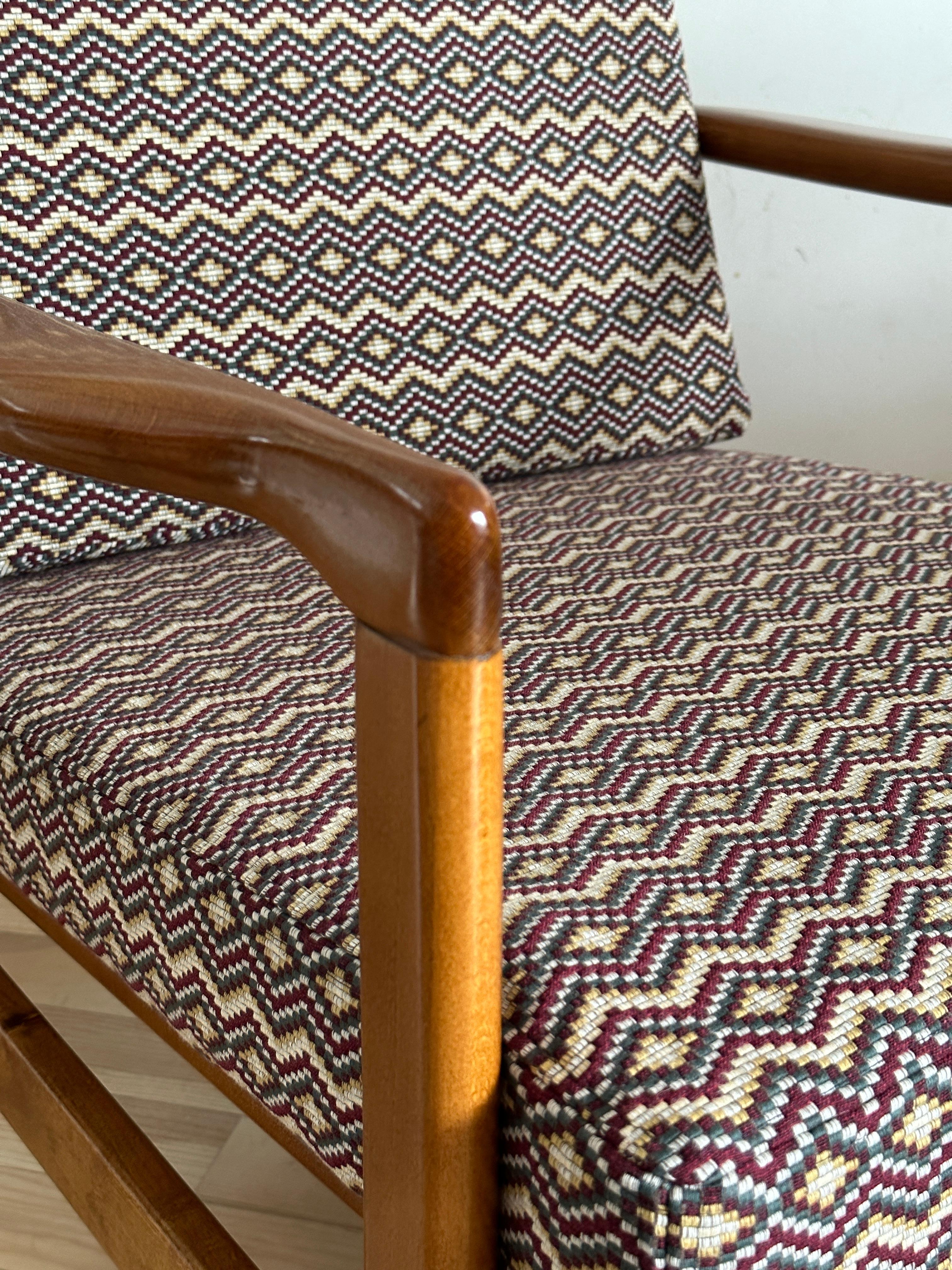 Midcentury Armchair, in Geometric and Ethnic Fabric, Europe, 1960s For Sale 7
