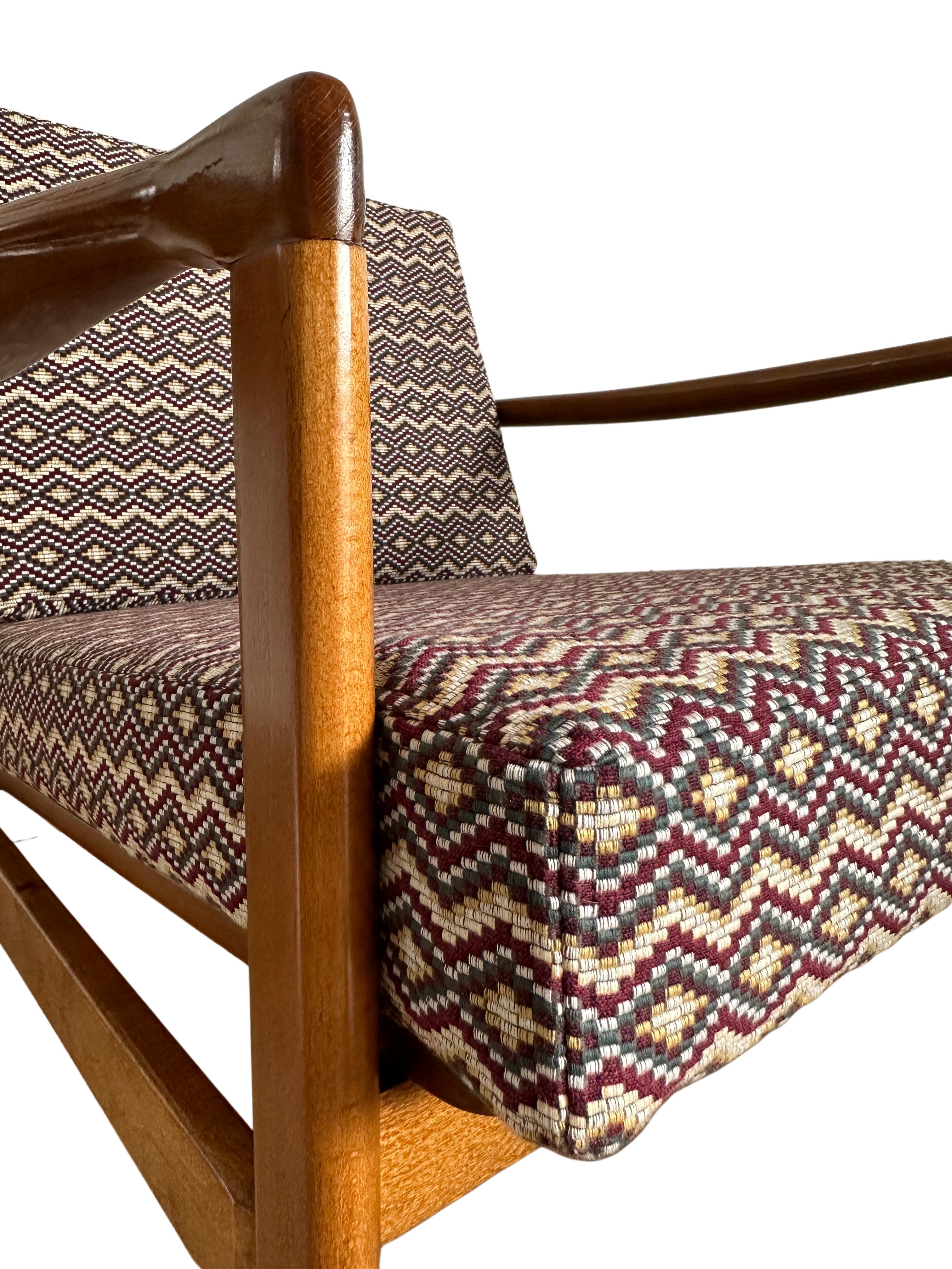 Midcentury Armchair, in Geometric and Ethnic Fabric, Europe, 1960s For Sale 9