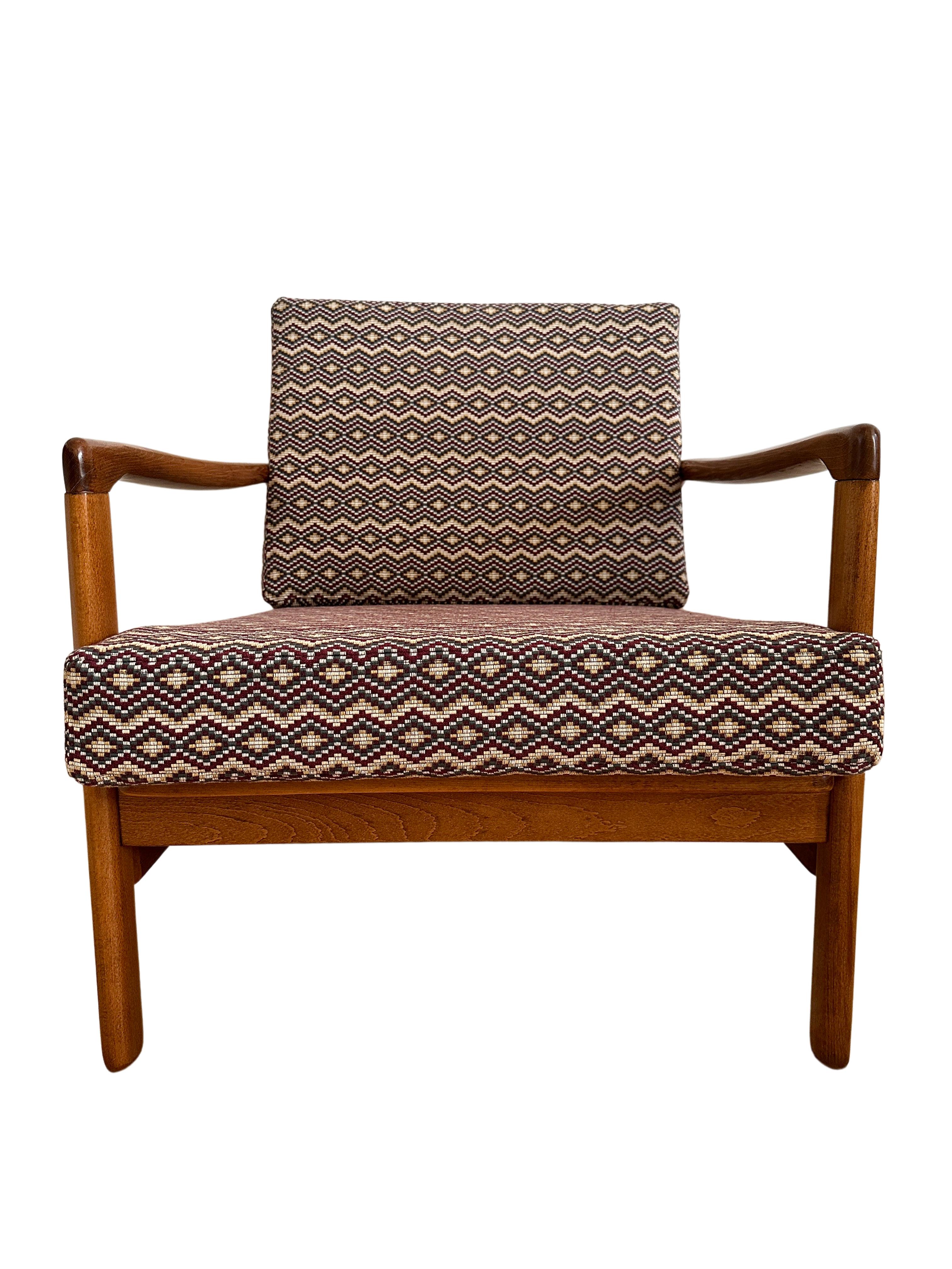 Mid-Century Modern Midcentury Armchair, in Geometric and Ethnic Fabric, Europe, 1960s For Sale