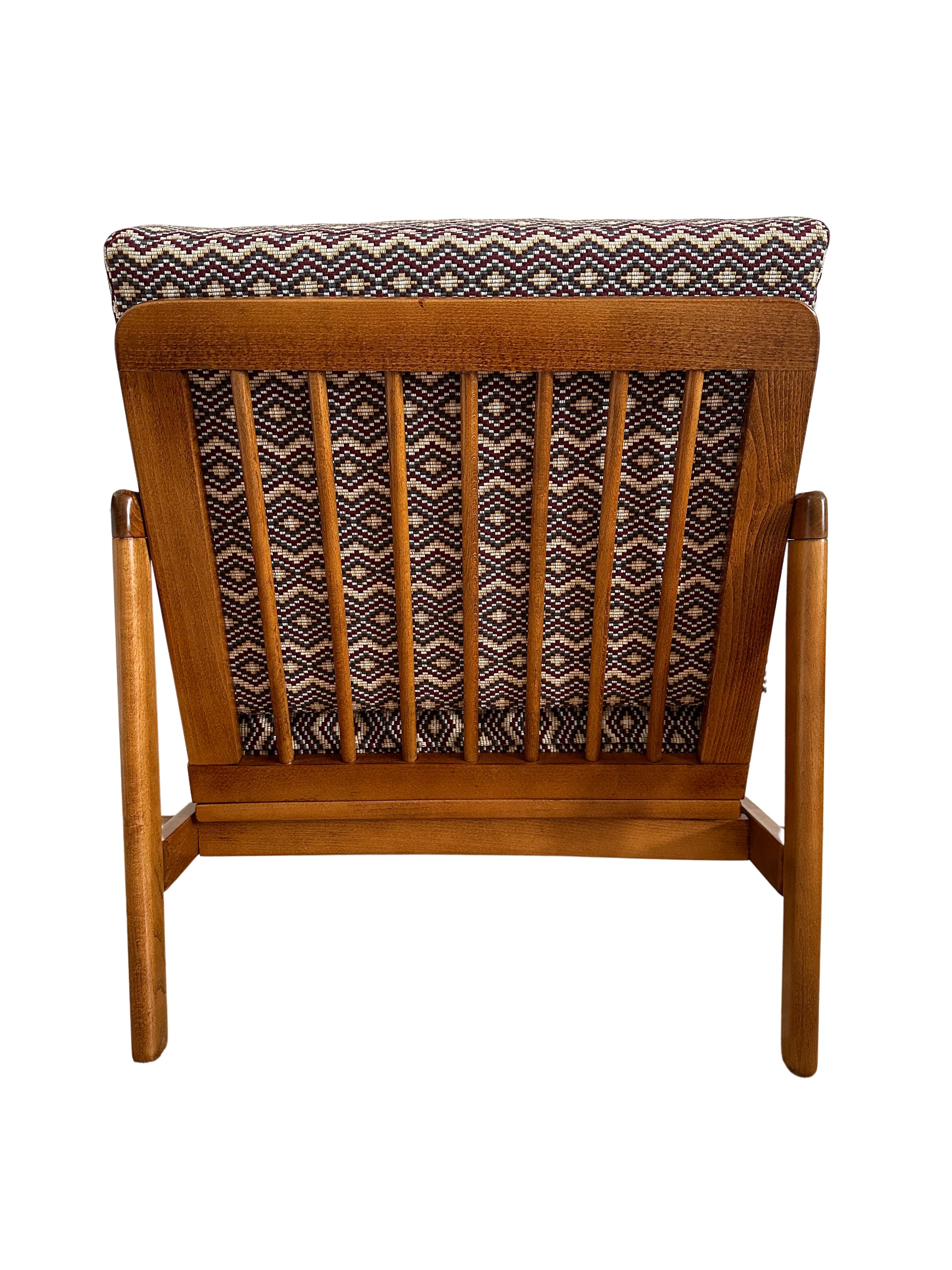 20th Century Midcentury Armchair, in Geometric and Ethnic Fabric, Europe, 1960s For Sale
