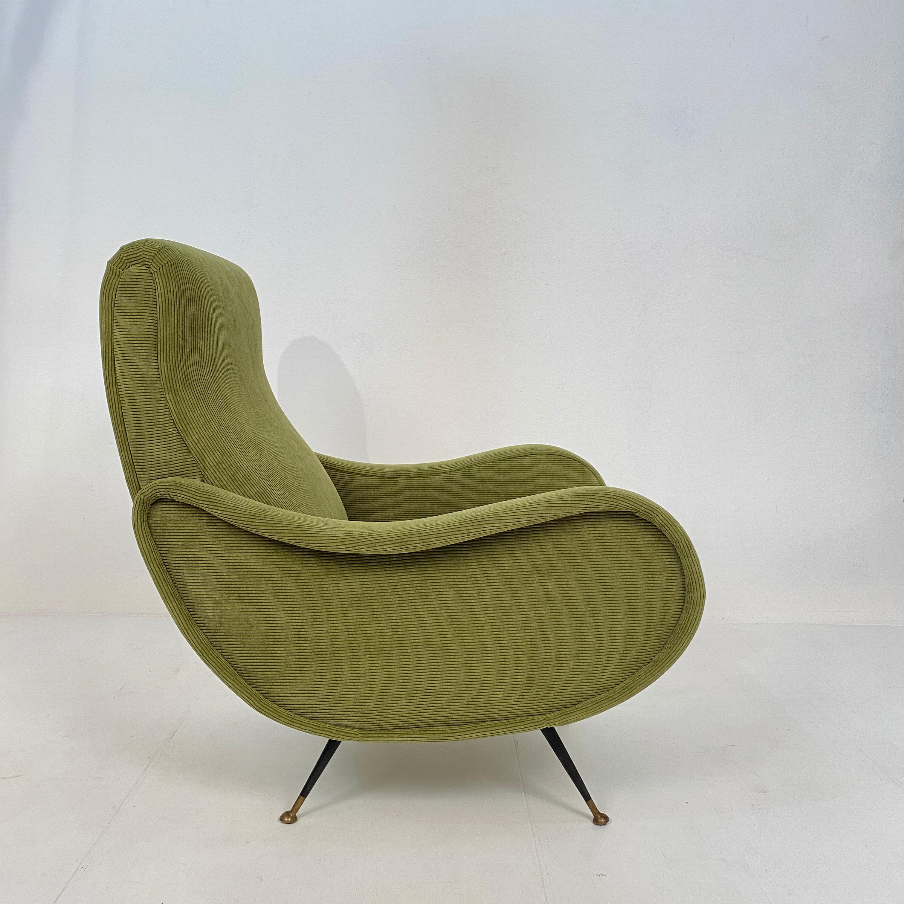 Mid Century Italian Armchair in the Style of Marco Zanuso in Green Cord, 1950 4