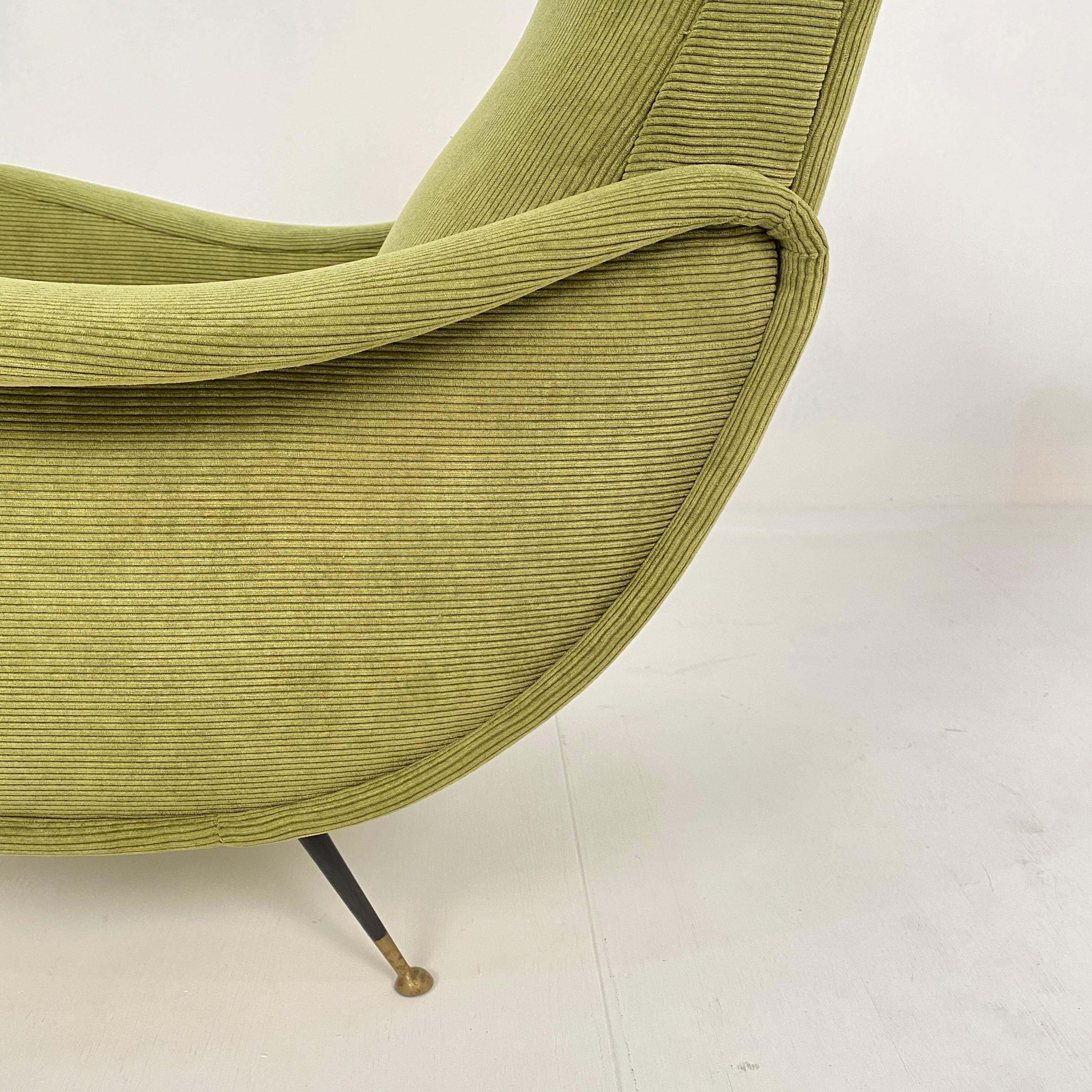 Mid Century Italian Armchair in the Style of Marco Zanuso in Green Cord, 1950 5